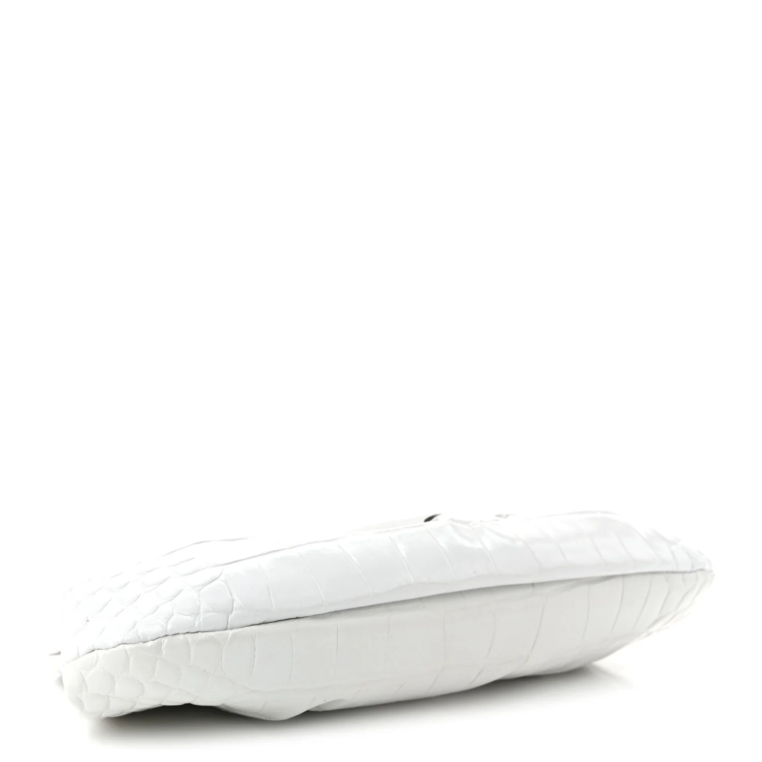 Shiny Supple Calfskin Logo Crocodile Embossed Cloud Clutch XS White