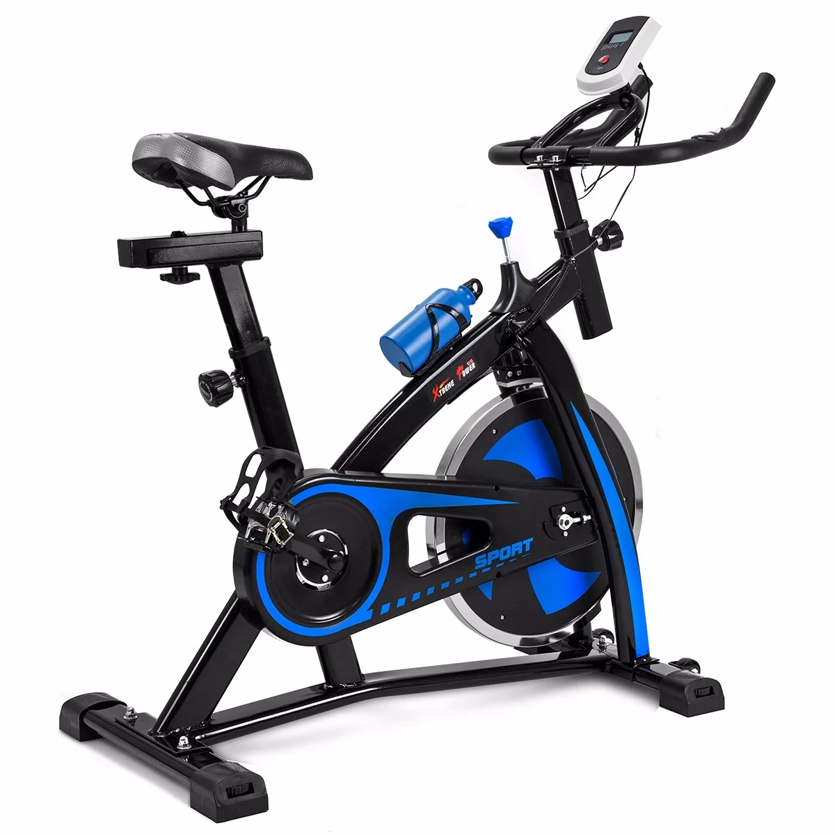 Stationary Exercise Bicycle Bike Cycling Cardio Health Workout Fitness with Bottle Holder Heart Pulse, Blue(Steel, Metal/Blue) - Image 5