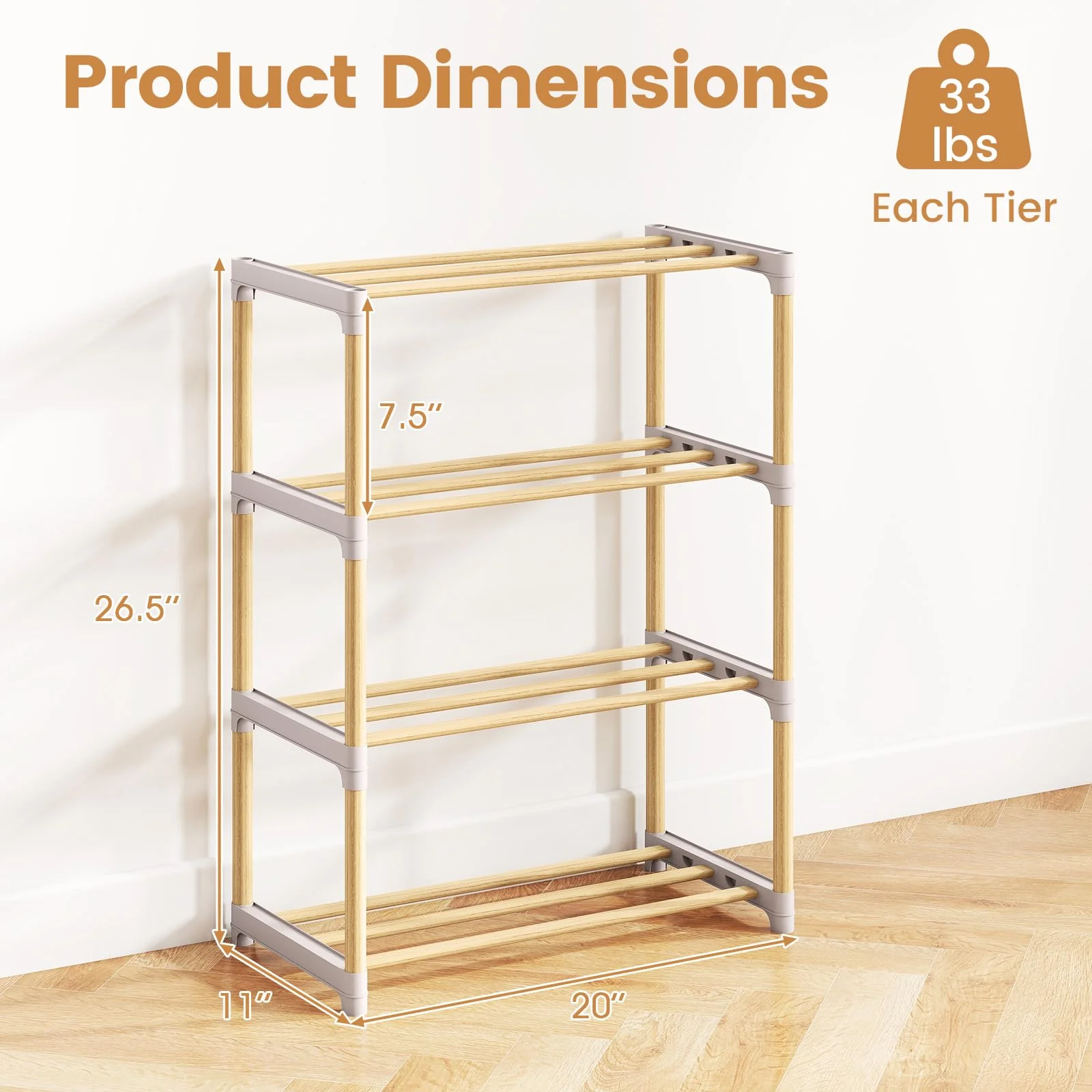 Tangkula 4-Tier Freestanding Shoe Stand with Slatted Open Shelves