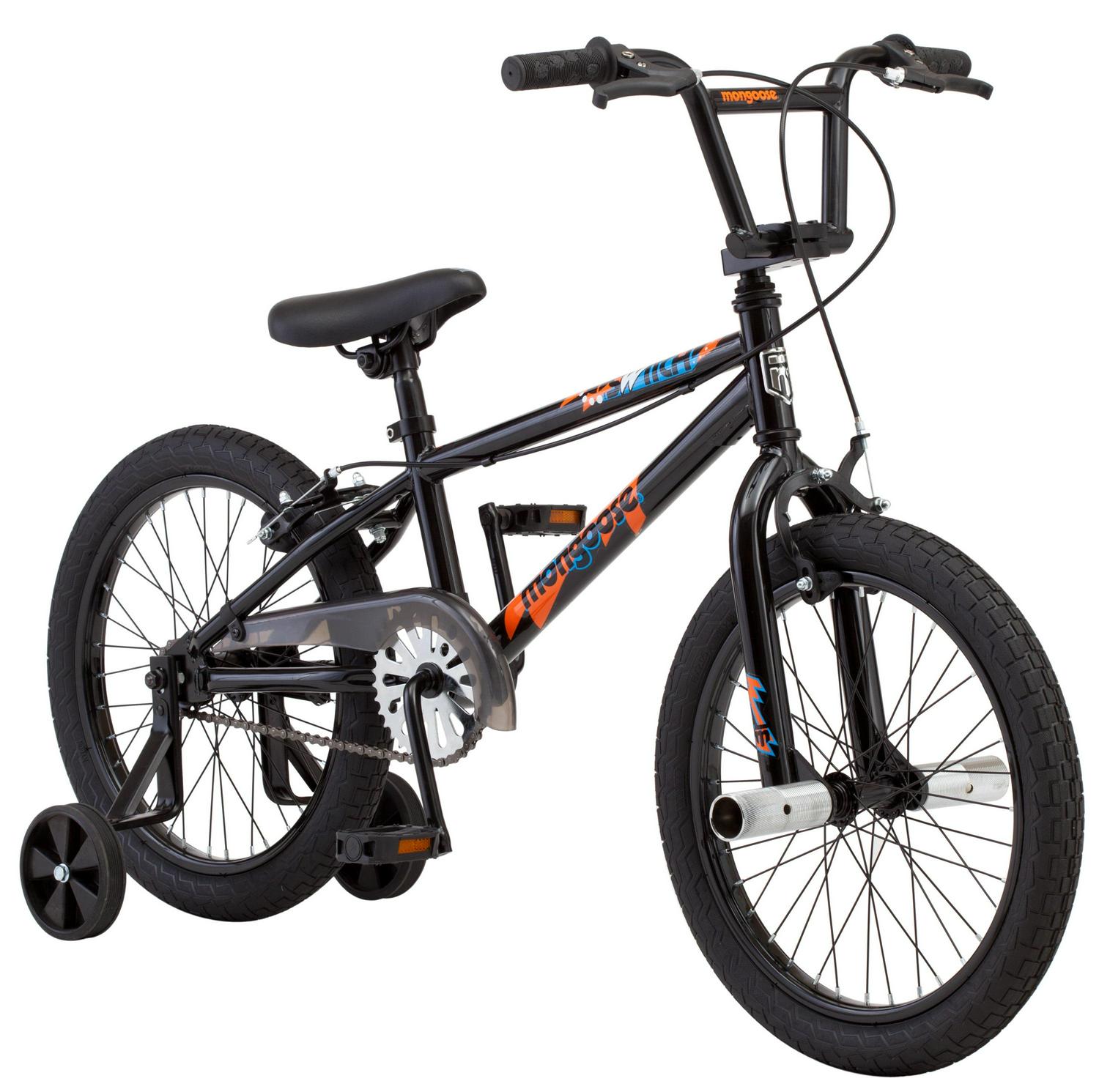 Mongoose Switch Kids Bike with Training Wheels. 18 in Wheels. Ages 5 - 9. Black