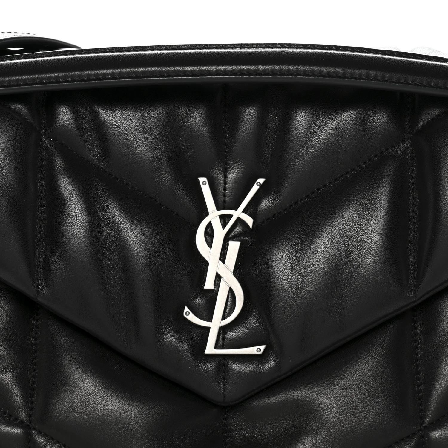 Lambskin Quilted Medium Loulou Puffer Monogram Chain Satchel Black