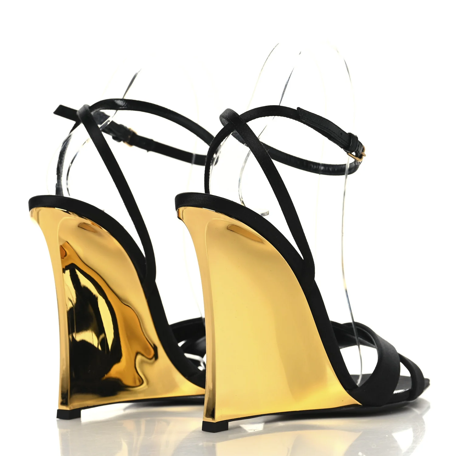 Crepe Satin Lucienne 110 Wedge Sandals 38.5 Black