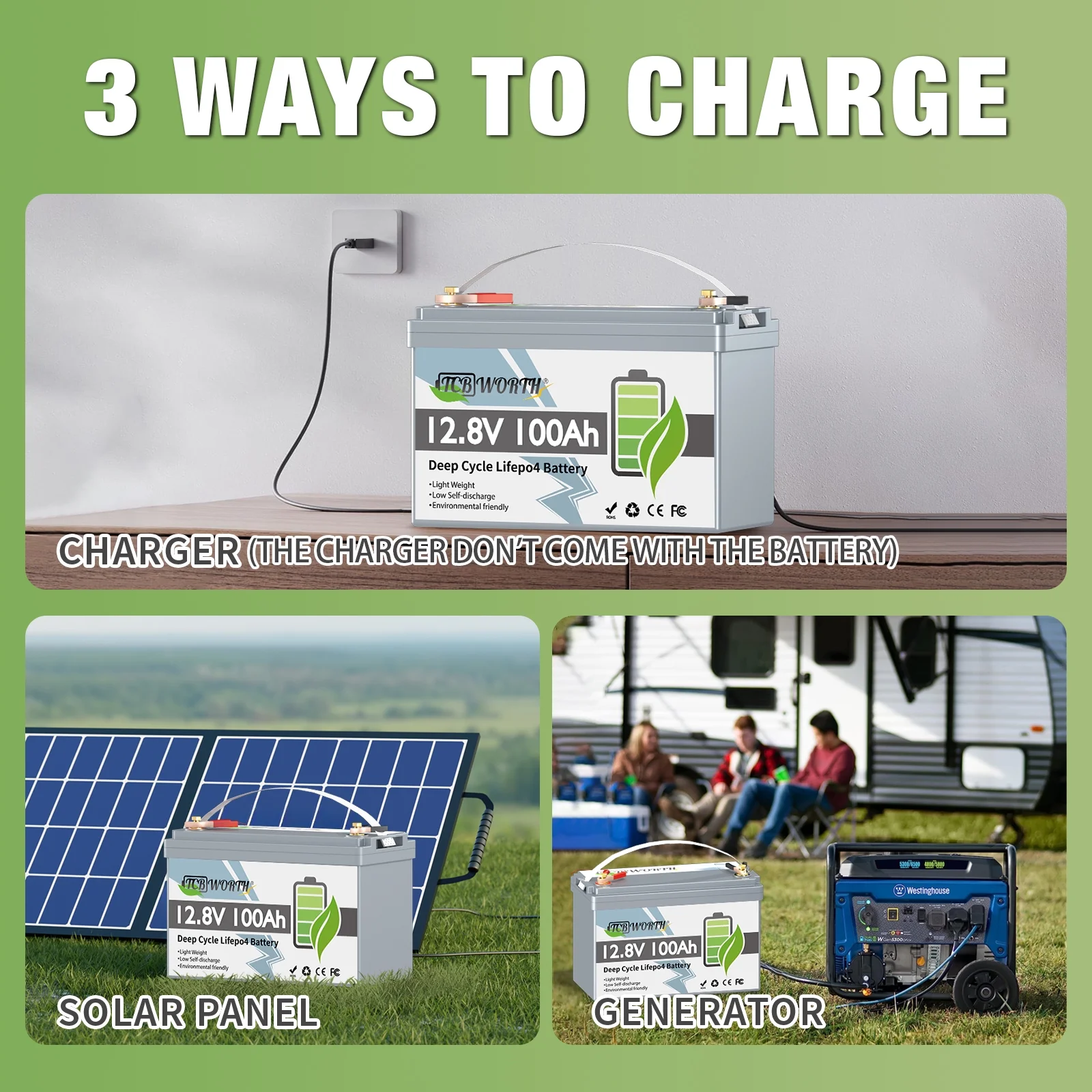 12V 100Ah LiFePO4 Lithium Battery,100A BMS, BCI Group 31 Battery for RV,Solar,Marine,Camping,Trolling Motor,off-Grid,Backup Power,Motorhome,15000+Deep Cycles - Image 10