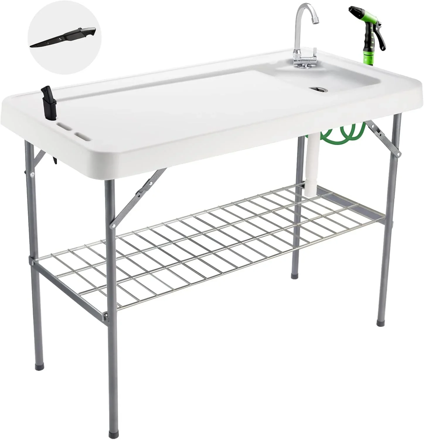 Table pliante de nettoyage de poisson, table d'évier portable pour camping, station de nettoyage de filets de poisson extérieure