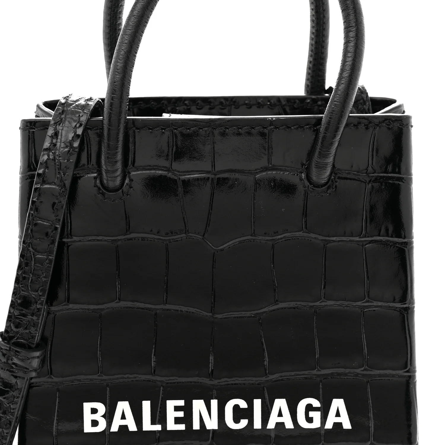Calfskin Crocodile Embossed Logo Shopping Phone Holder Bag Black