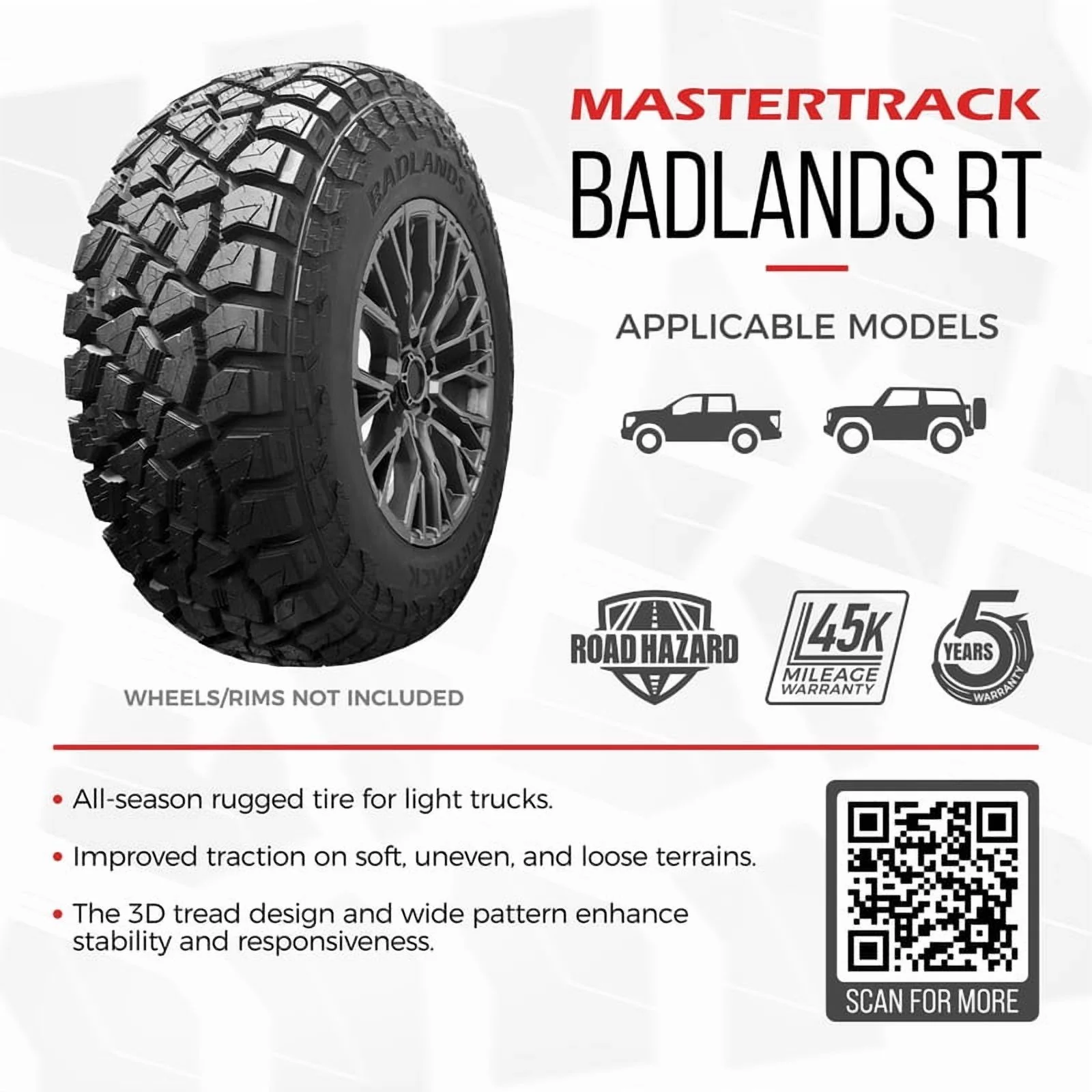 Mastertrack BADLANDS RT Rug Terrain LT275/65R20 275/65R20 10 Ply 126/123Q E SUV Light Truck Tires