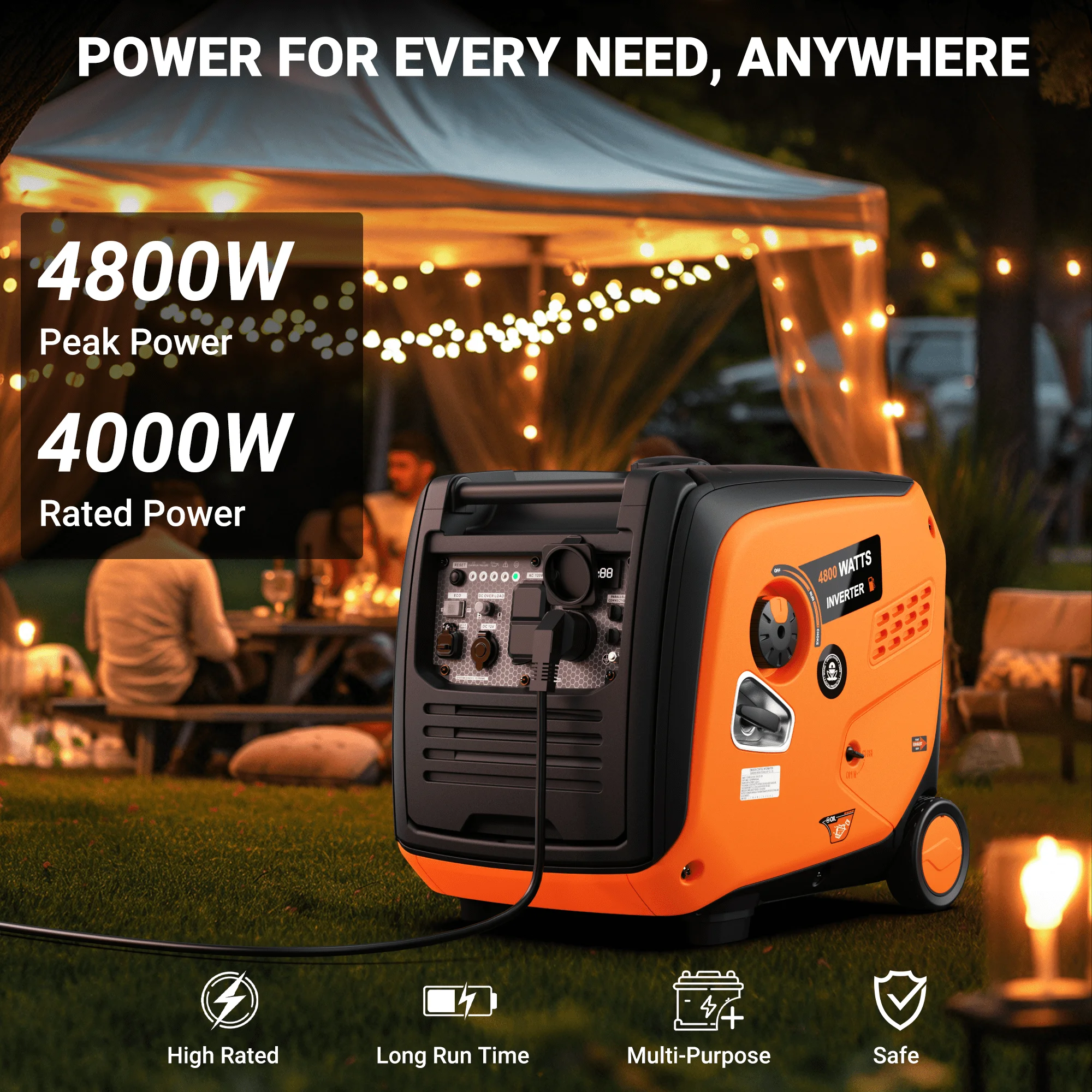 4000W Inverter Generator Gas Powered, Portable Gas Generator for Home and Outdoor Use, Leightweight and ECO Mode(4000 W) - Image 10