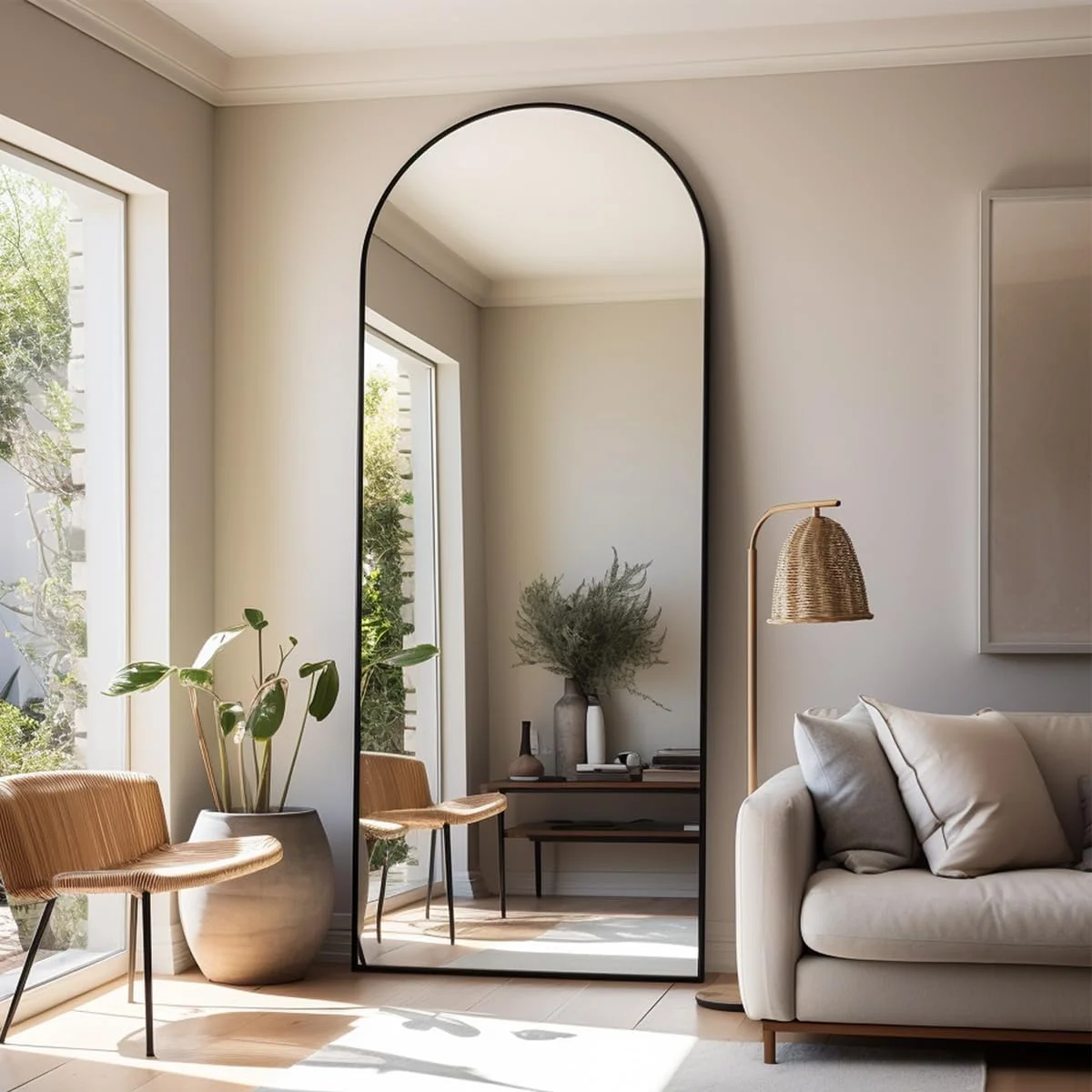 Arched Full Length Mirror, 71"x26" Large Floor Standing Body Mirror with Stand, Gold(Gold) - Image 10