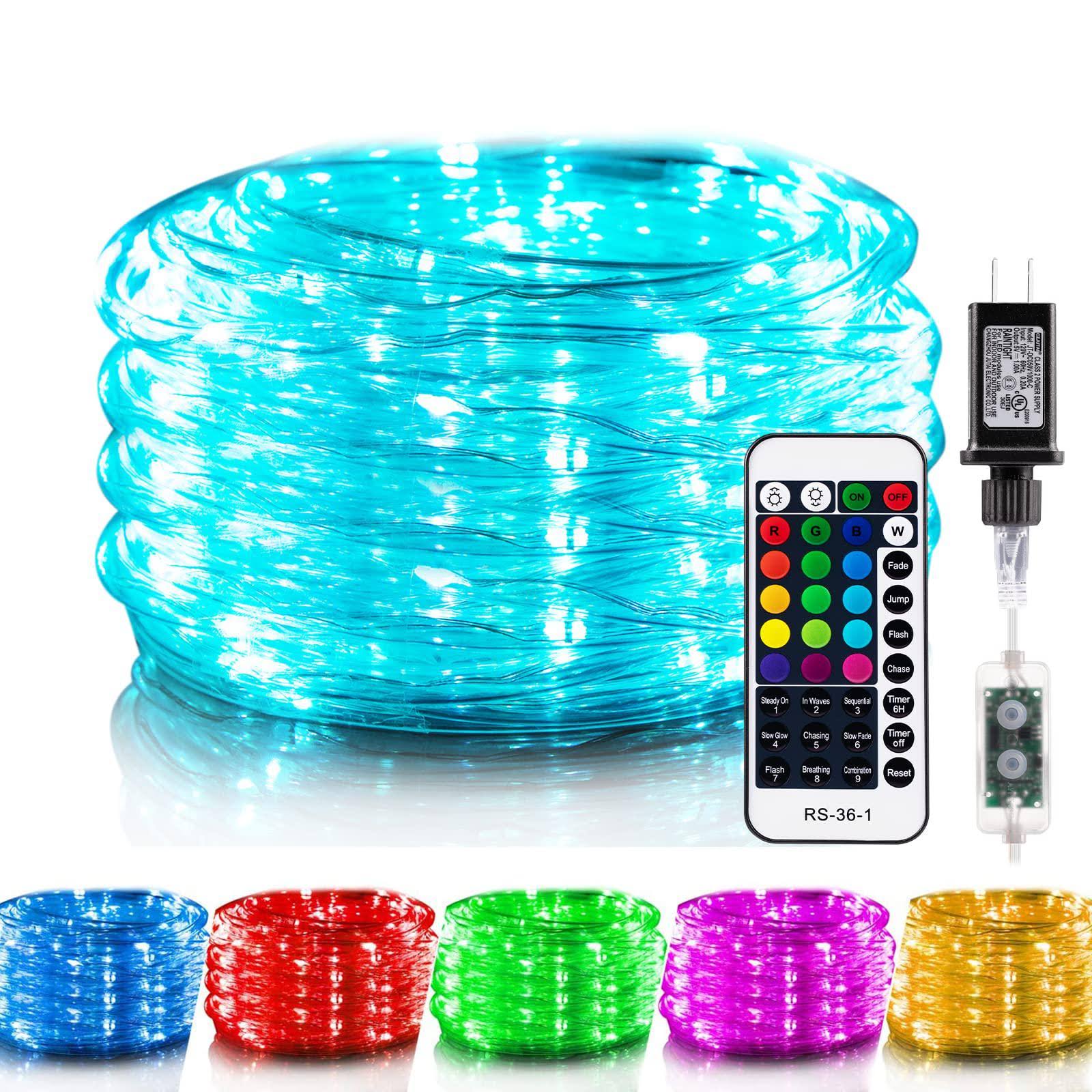 Minetom Color Changing Rope Lights: Outdoor String Lights with Plug & Remote | Twinkle Christmas Lights for Bedroom Wedding Patio Garden Holiday