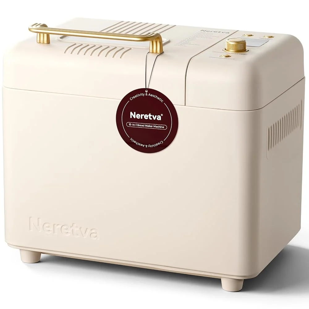 Neretva 2.2LB 15-in-1 Bread Machine with Dual Heater and Auto Nut Dispenser