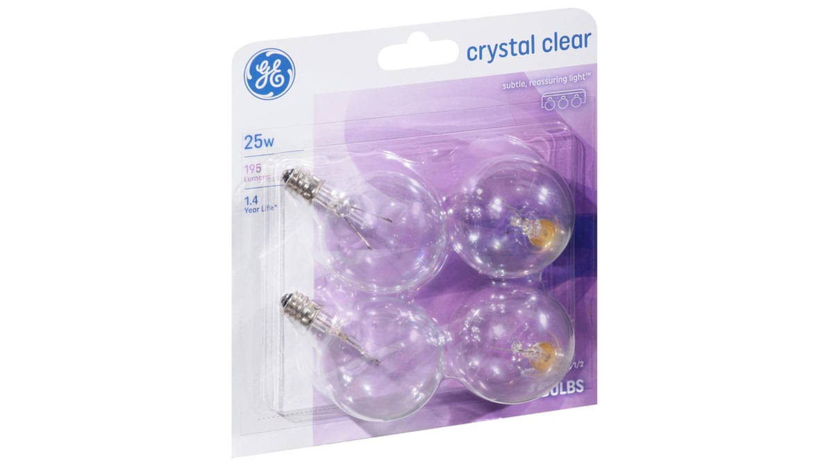 GE Crystal Clear Globe Candelabra Base Incandescent Light Bulb, 25W - 4 pack