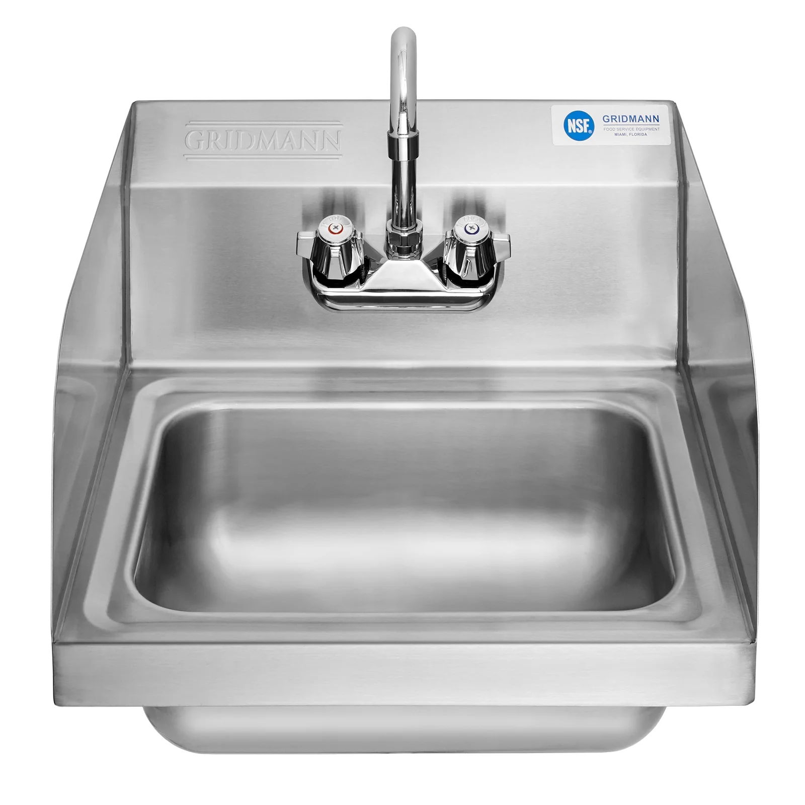 Commercial NSF Stainless Steel Hand Washing Sink w/ Side Splashes Faucet, Wall Mount(With Side Splashes) - Image 2