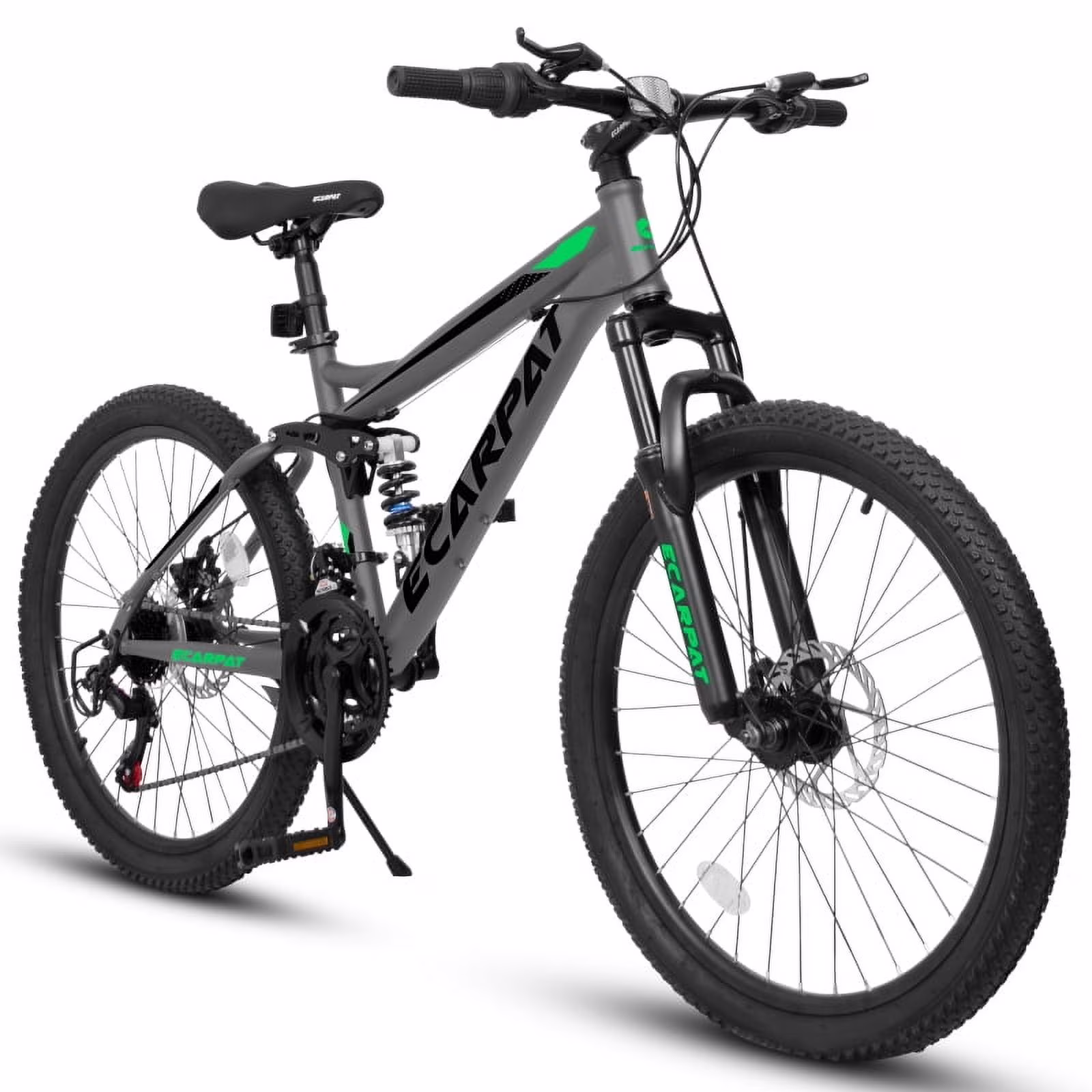 24 Unisex MTB, 21-Speed, Dual Suspension, Disc Brakes, Carbon-Steel Durability, 250 lb Rating, Quick-Adjust Tool Kit, Fits Heights 4'9-5'4