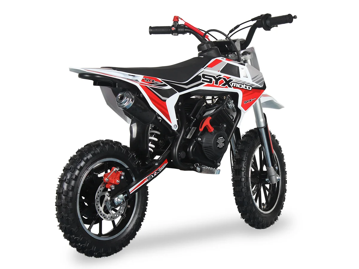 SYX MOTO 58cc Kids Mini Dirt Bike - 4 - Stroke Gas Pit Bike, Pull Start, Off - Road Bike for Boys & Girls, Red/White