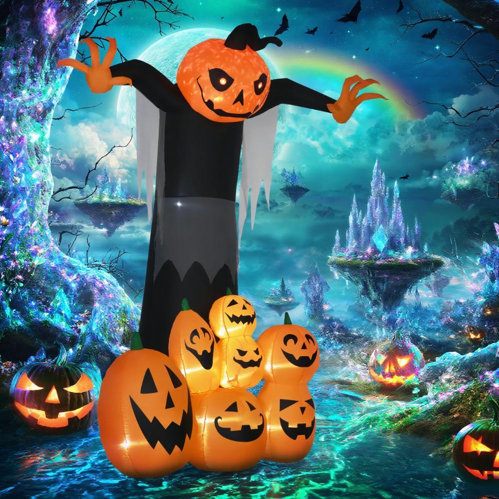 AECOJOY Halloween Inflatables Outdoor Decorations, Pumpkin Ghost Outdoor Giant Blow Up