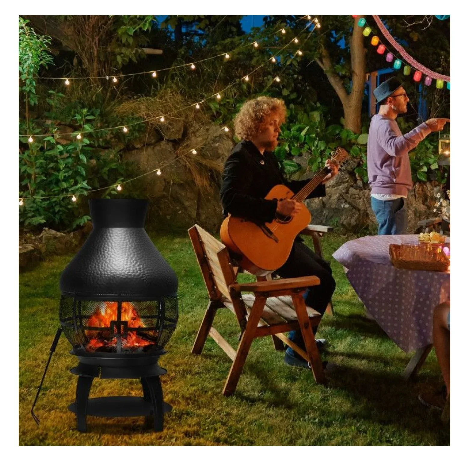 Wood Burning Chimenea Fireplace - Outdoor Patio Fire Pit, Black, 20x20x43.5, Iron Construction, Portable Fireplace for Garden, Backyard, Courtyard