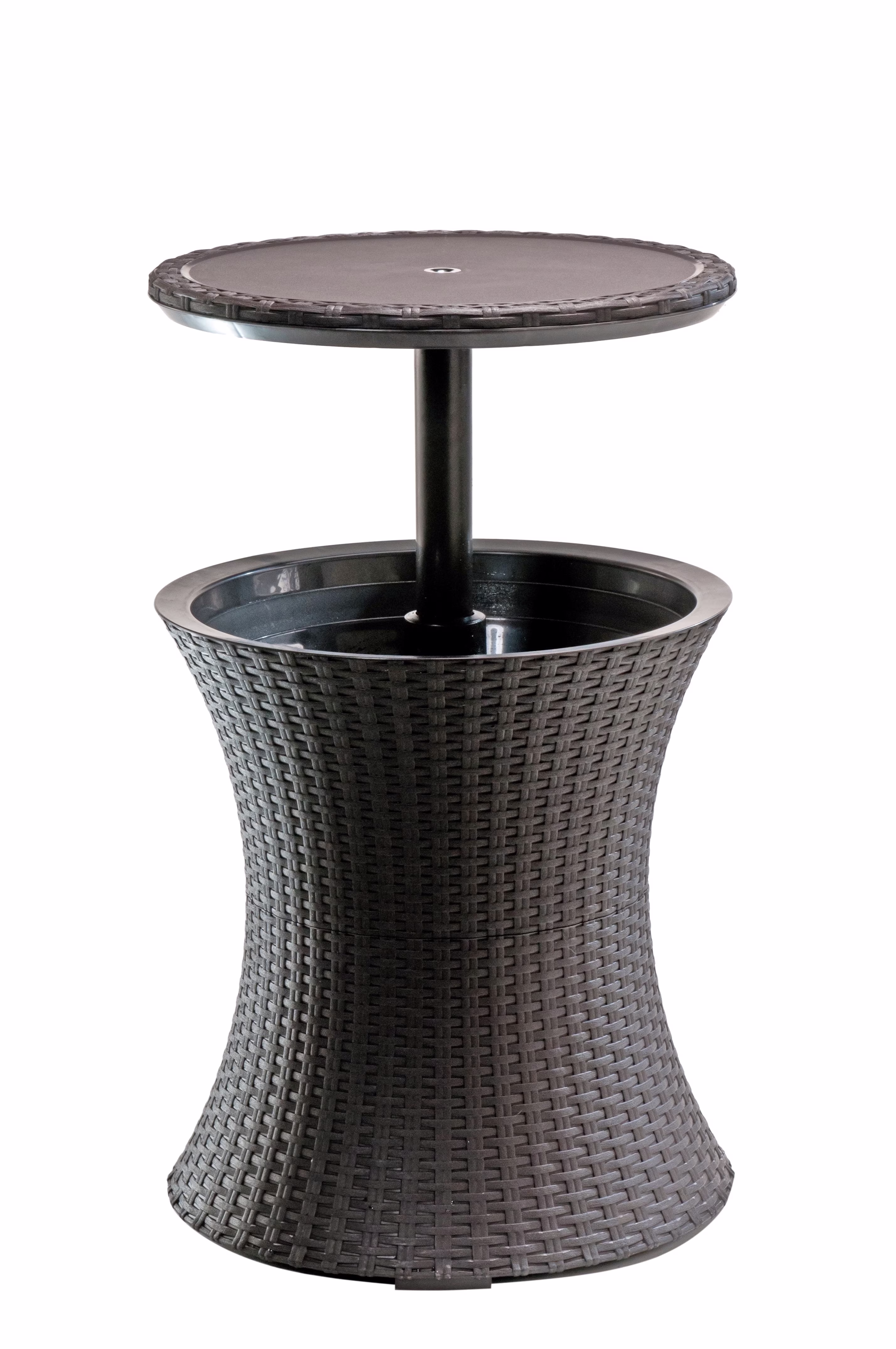 Pacific 7.5 Gallon Cool Bar 2 in 1 Weather Resistant Side Table and Bar Durable Resin Outdoor Patio Beverage Cooler Table, Rattan Look Brown(Brown)