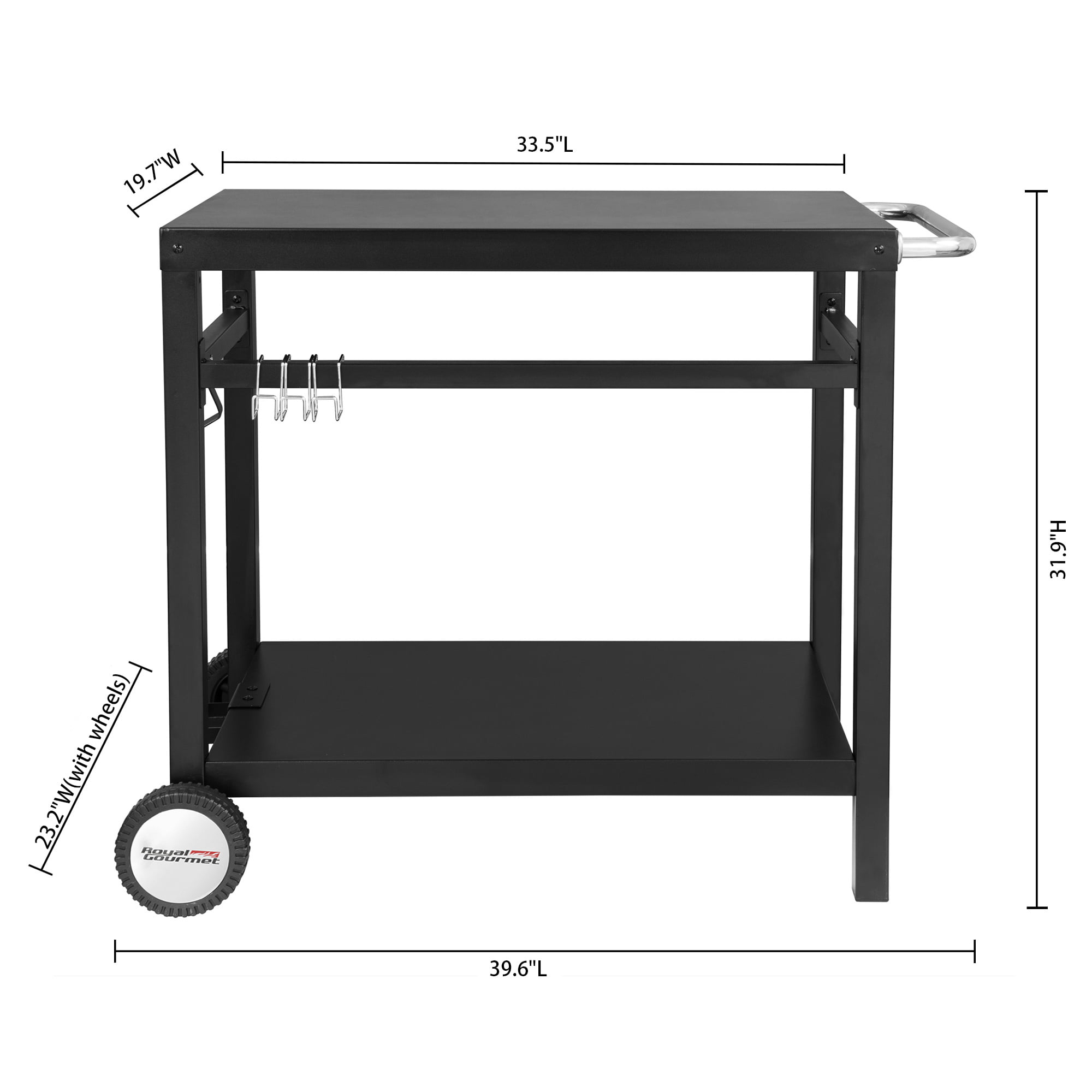 Gourmet PC3401B Double Shelf Movable Dining Cart Work Table. Outdoor Food Preparation Cart