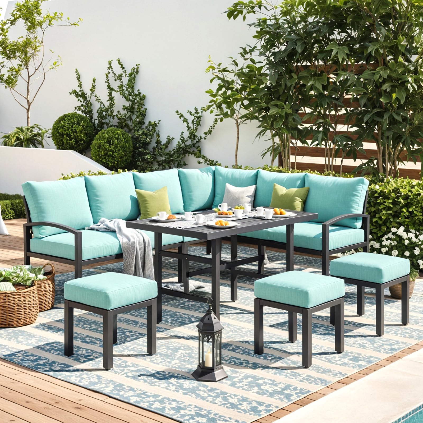 AECOJOY 7 Pieces Metal Outdoor Furniture Set, Light Green