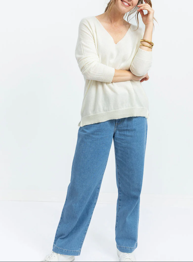 Jean large femme bleu indigo clair