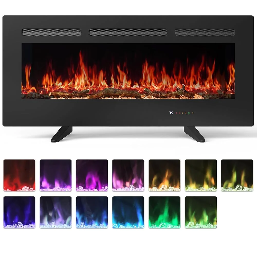 NEWBULIG 42" Electric Fireplace Wall Mounted/Recessed/Free Standing, Black
