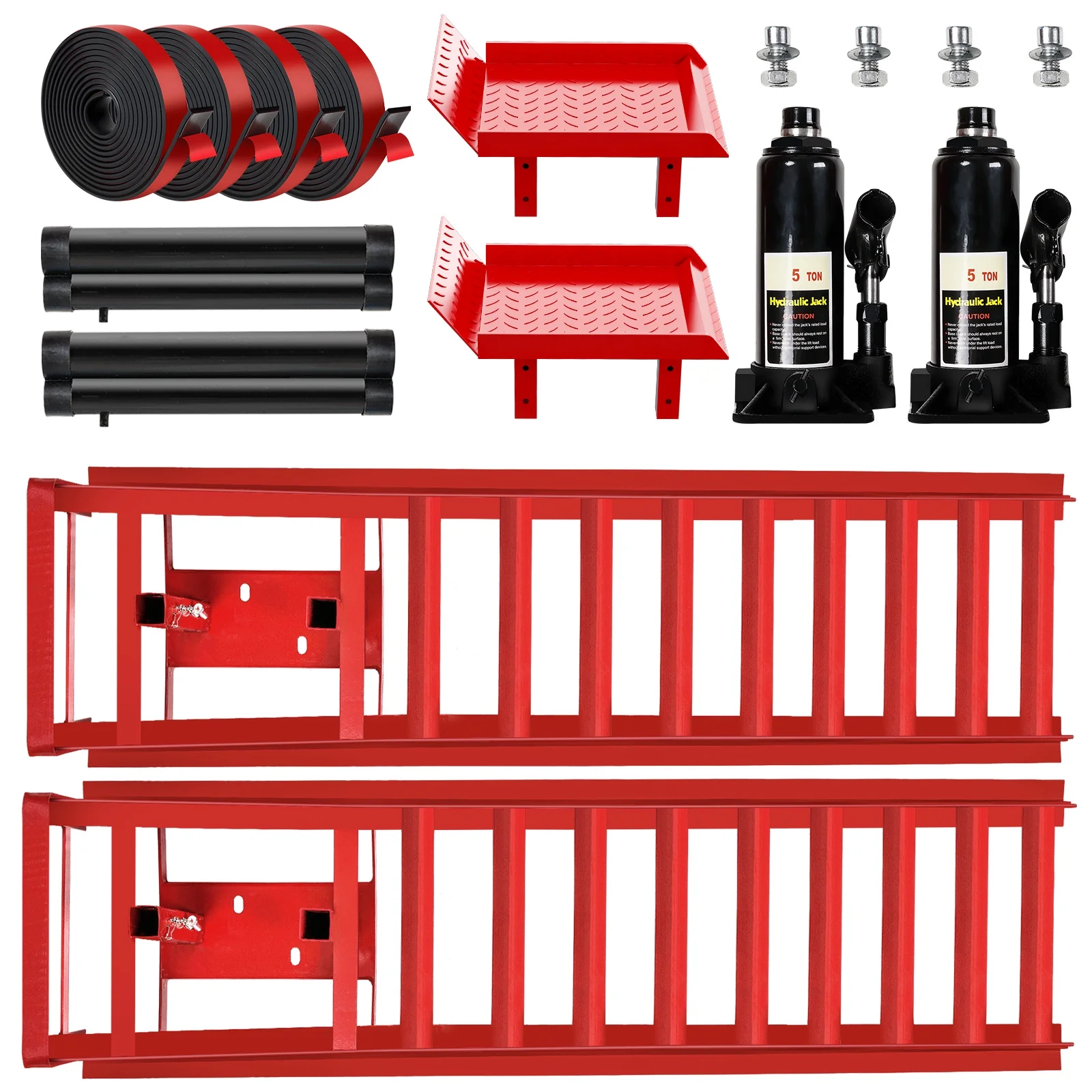 2-Pack Hydraulic Car Ramps: Heavy-Duty Vehicle Ramps with 5T / 10000lbs Jack Load Capacity, Portable Design for Effortless Oil Changes and Car Lifts(Red) - Image 10