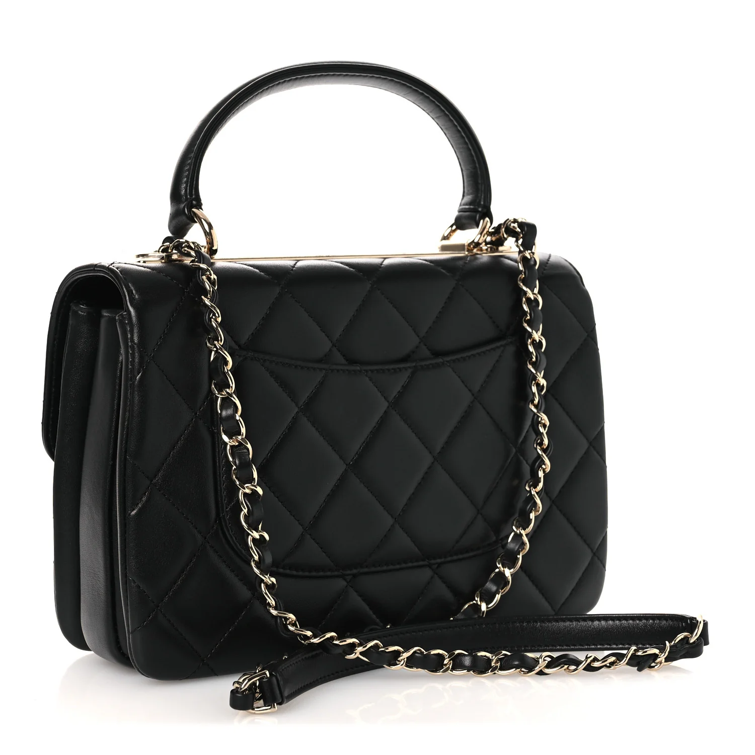 Lambskin Quilted Small Trendy CC Dual Handle Flap Bag Black