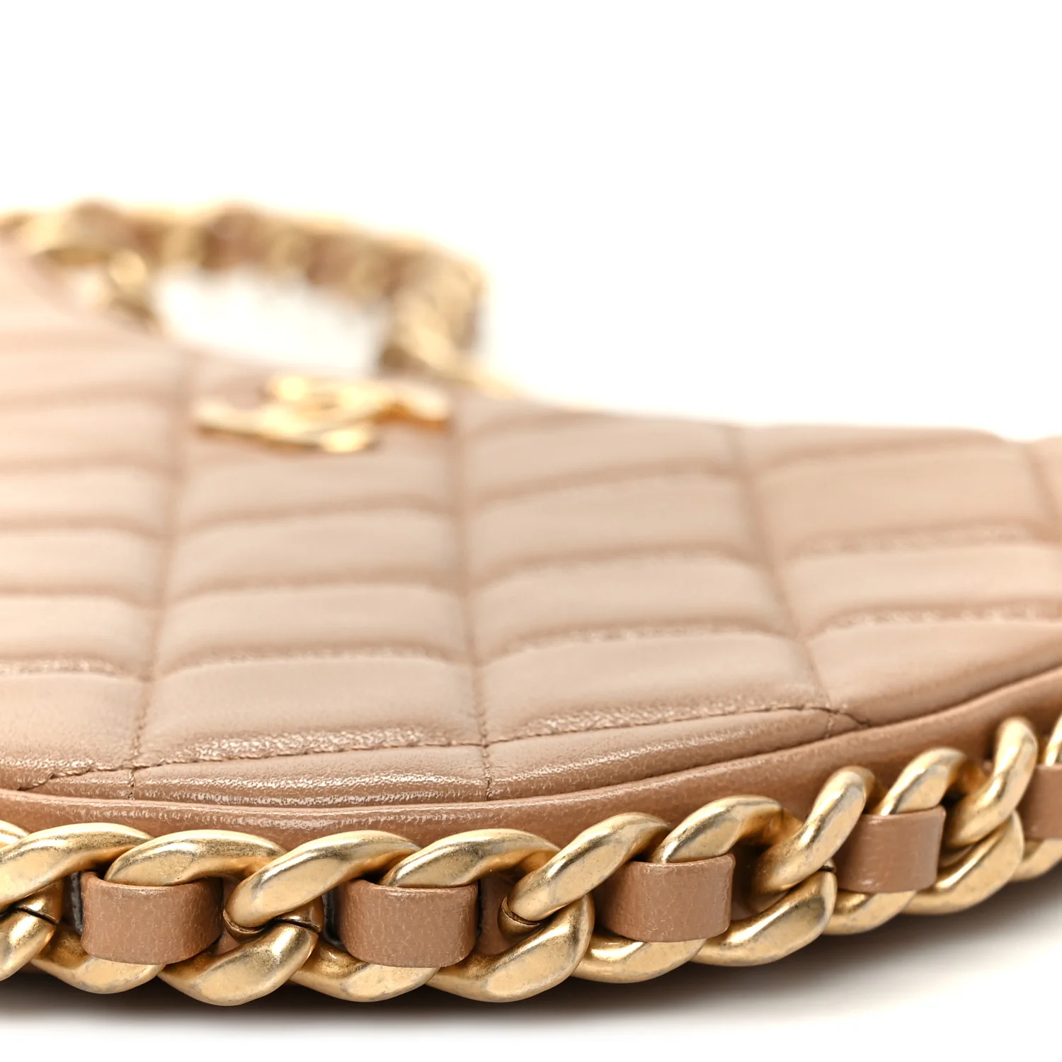Shiny Crumpled Lambskin Quilted Trendy Chain Around Hobo Dark Beige