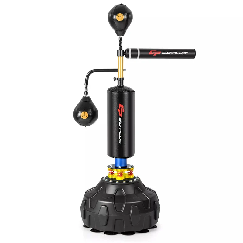 Boxing Speed Trainer Freestanding Punching Bag w/ 360° Spinning Bar, 2 Reflex Balls, Fillable Base, Adjustable Adult Kickboxing MMA Fitness Equipment