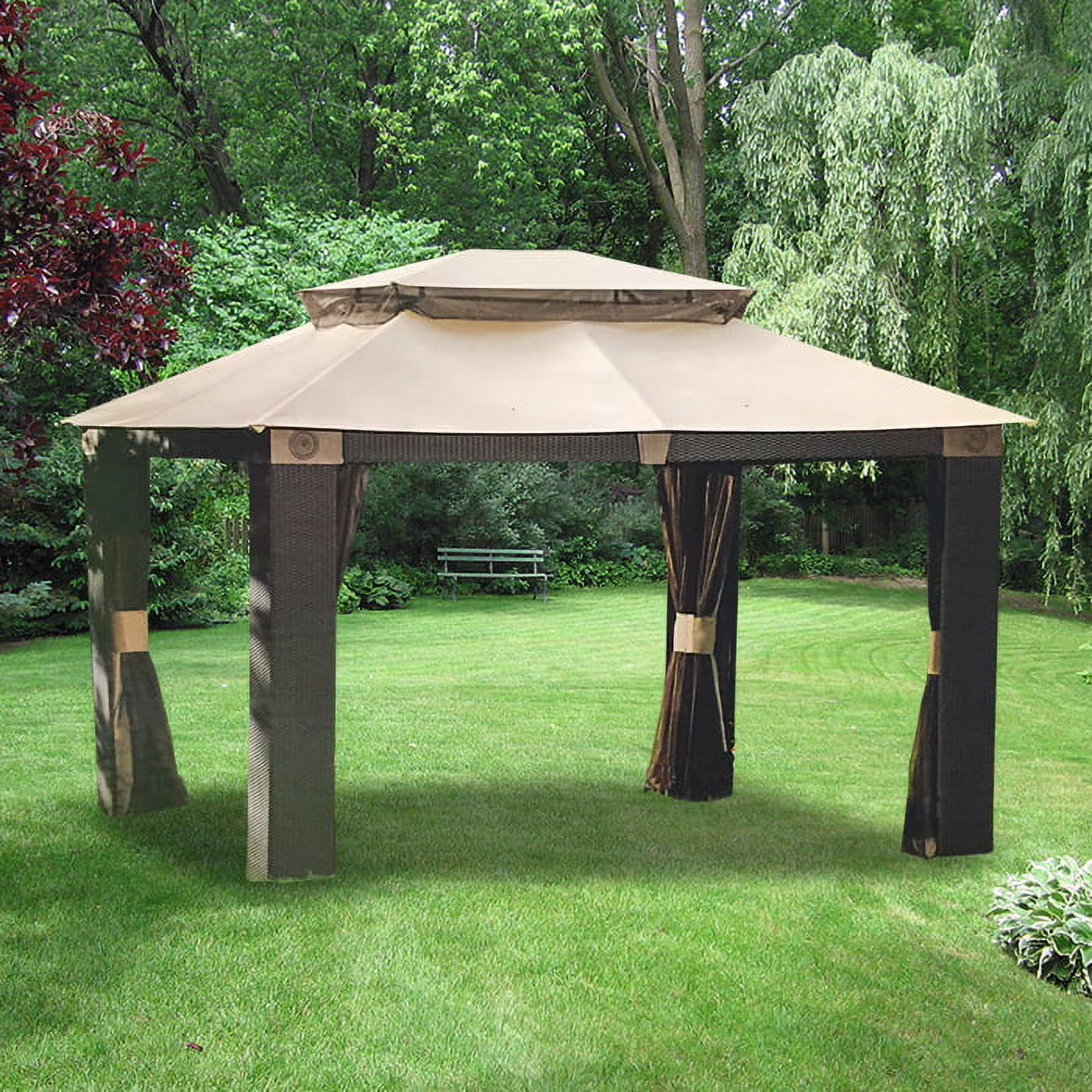 Garden Winds Replacement Canopy Top and Side Mosquito Netting Set for Antigua Gazebo - Riplock 350