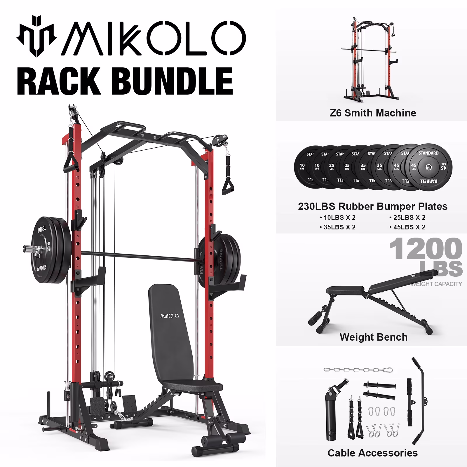 Compact 7-IN-1 Smith Machine With Cable Crossover System, 1000LBS Multi-Functional Squat Rack, Workout Station with Weight Bar, Bend Peg and Other Functional Attachments(Smith Machine) - Image 5
