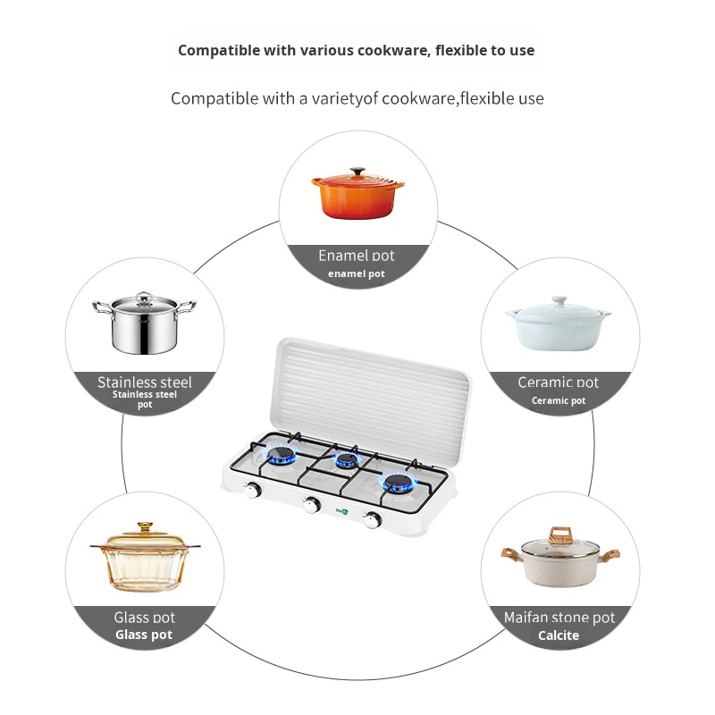 3 Burners Portable Gas Stove with Large Griddle Plate Foldable Outdoor Camping Cooker for RV Backyard Picnic BBQ