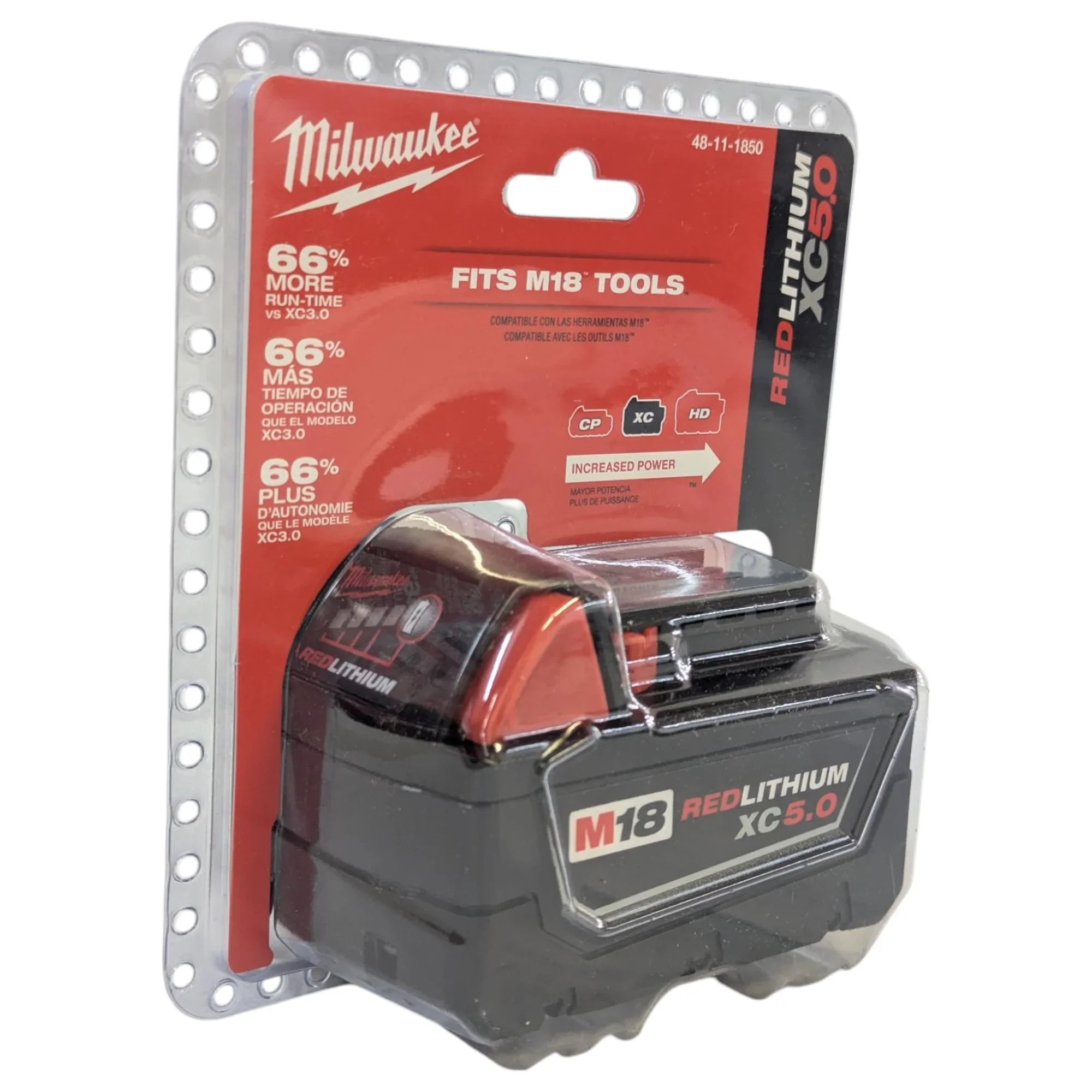 Milwaukee 48-11-1850 M18 REDLITHIUM XC 5.0Ah Battery Pack �C 18V Lithium-Ion Rechargeable Power Tool Battery