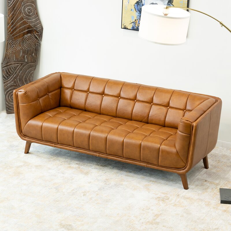 Canapé Ardrie 86'' en cuir véritable avec accoudoirs évasés