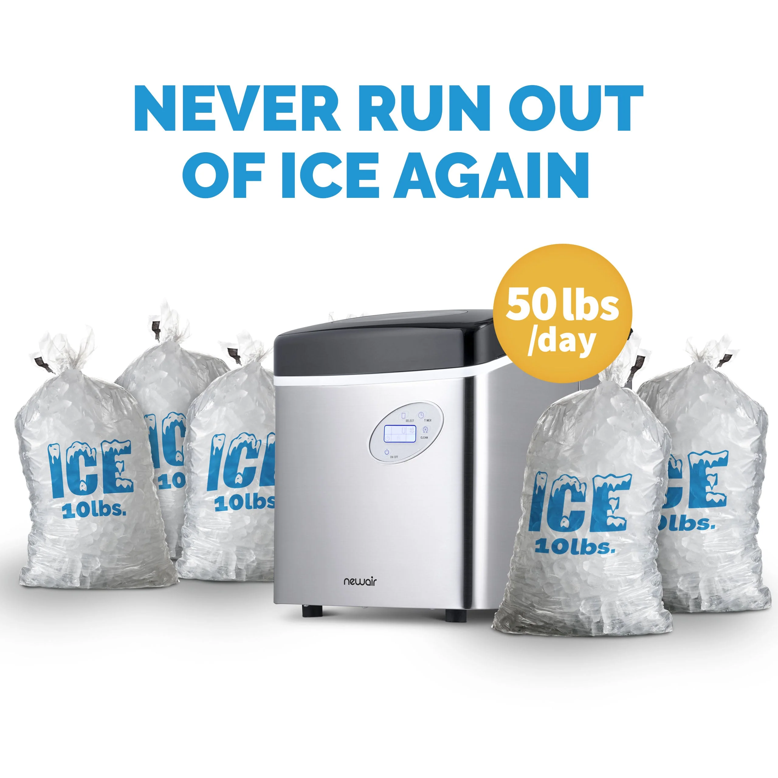 Newair Countertop Ice Maker. Bullet Ice, 50 lbs/day - Red