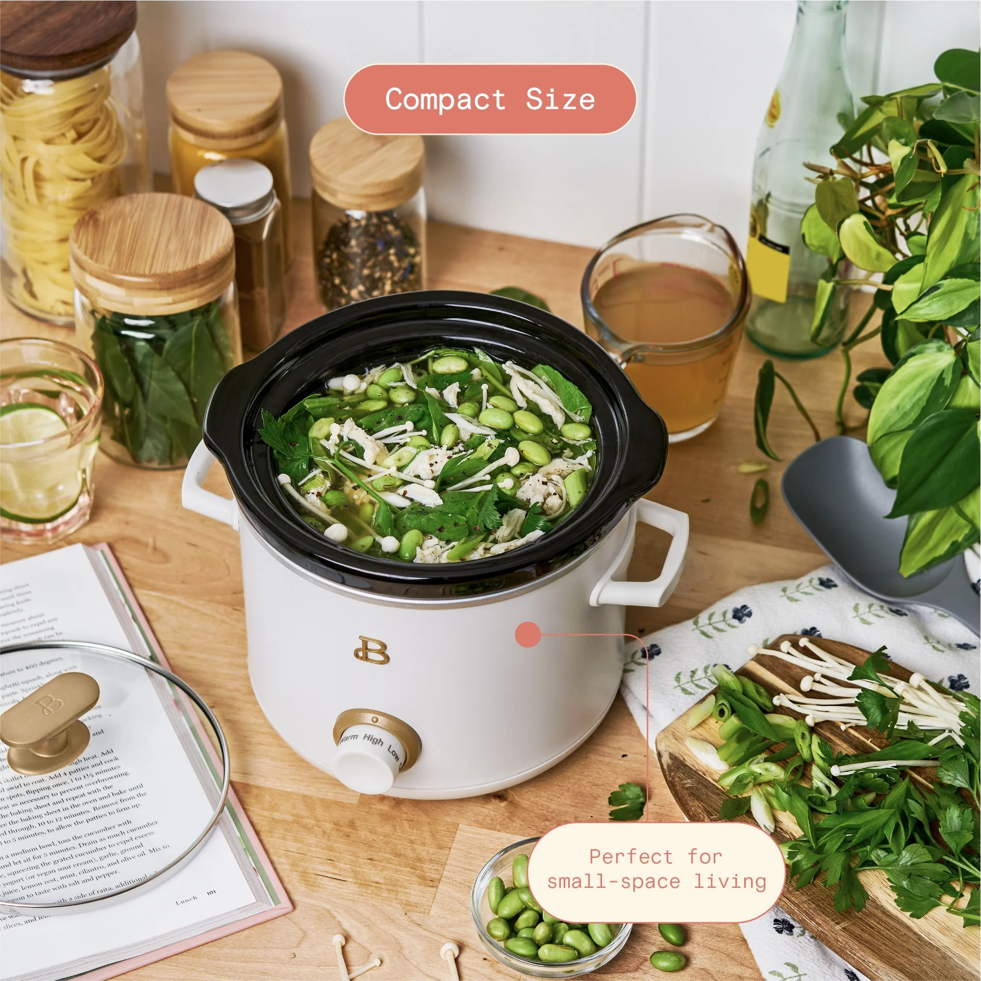 Beautiful 2 qt Slow Cooker Set, 2 Pack, White Icing and Merlot by Drew Barrymore, 19340, 100 W Image 4