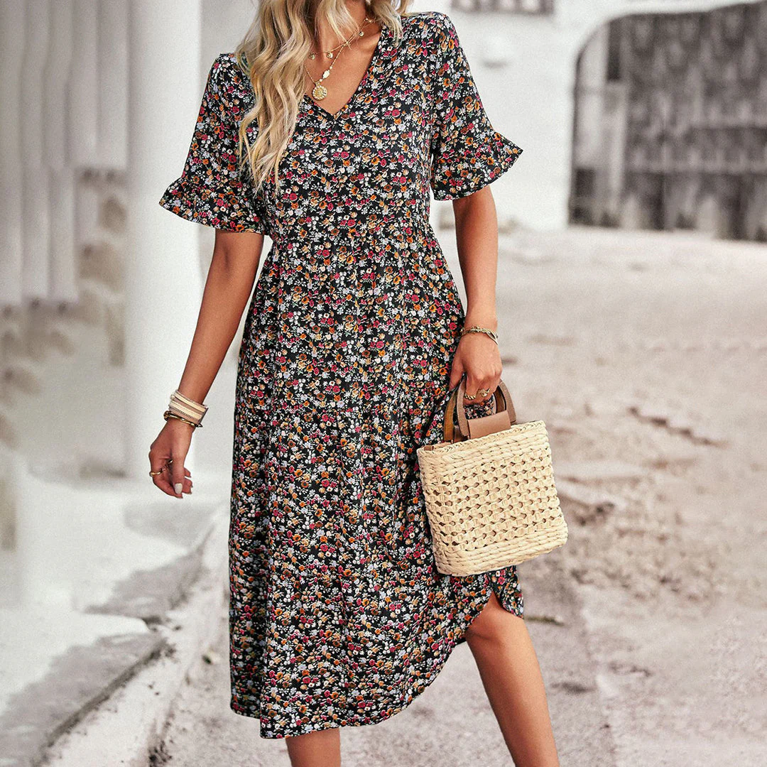Robe midi d'été fleurie pour femmes