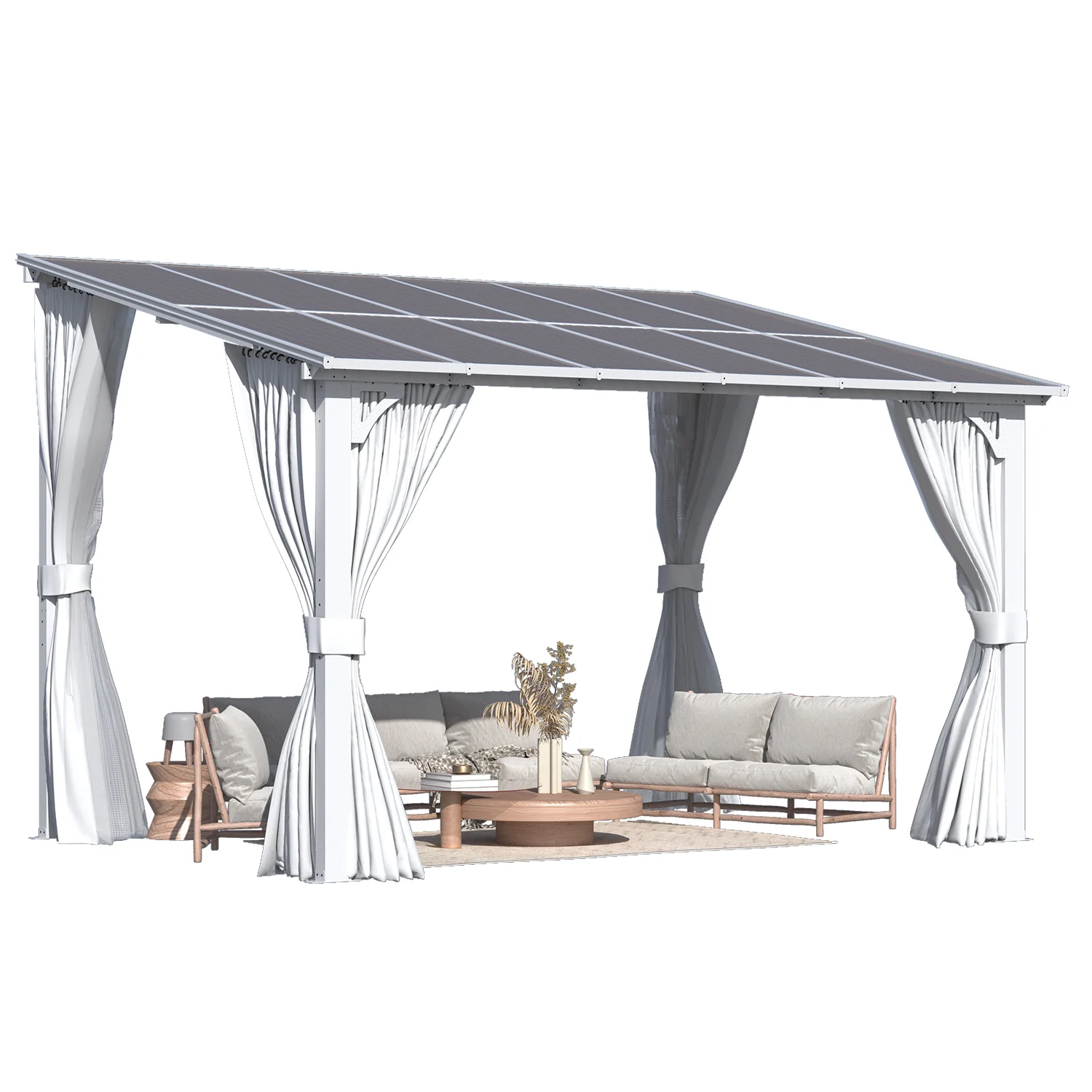 AECOJOY 12'x8' Wall Gazebo with Curtains and Mosquito Netting, White