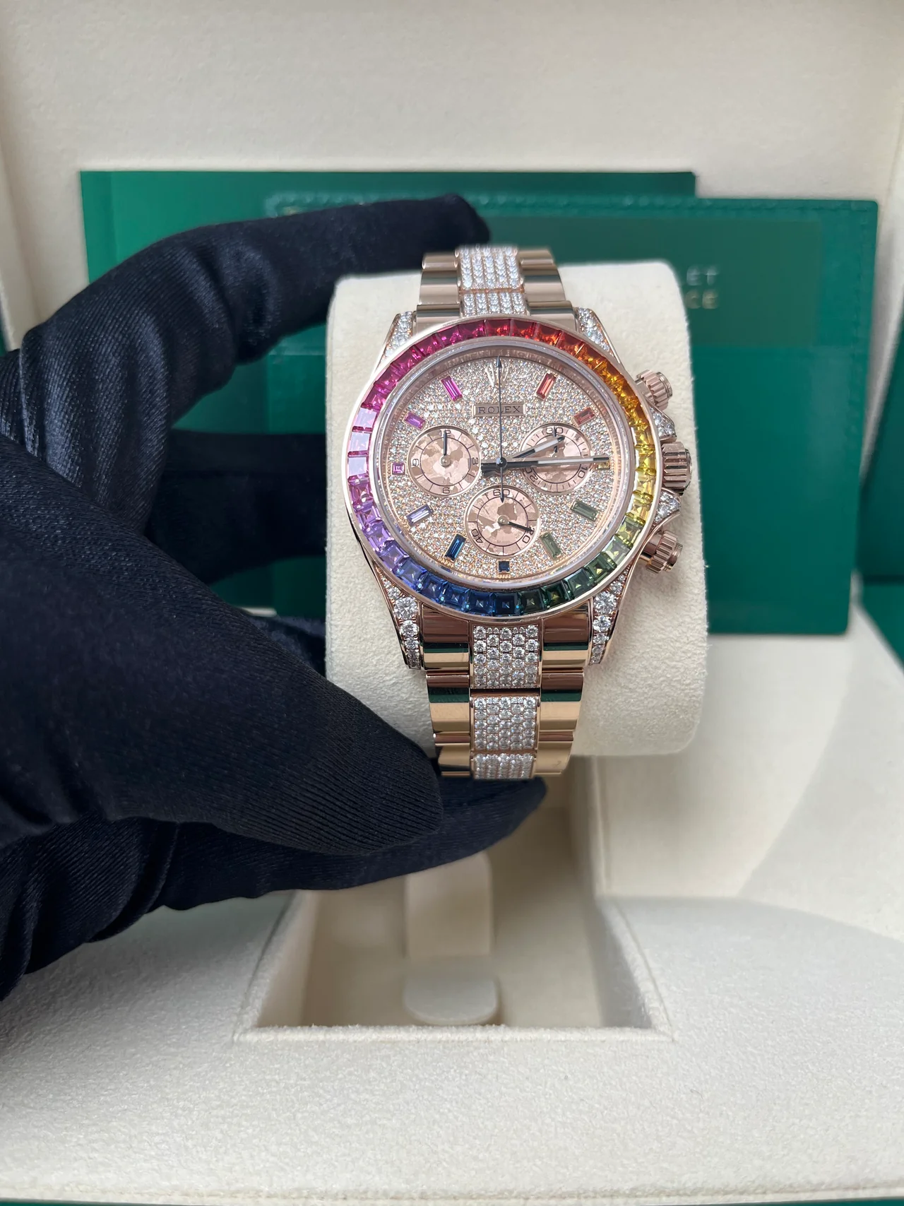 [Super Clone]Rolex Cosmograph Everose Daytona Factory Diamond Rainbow Edition 116595RBOW