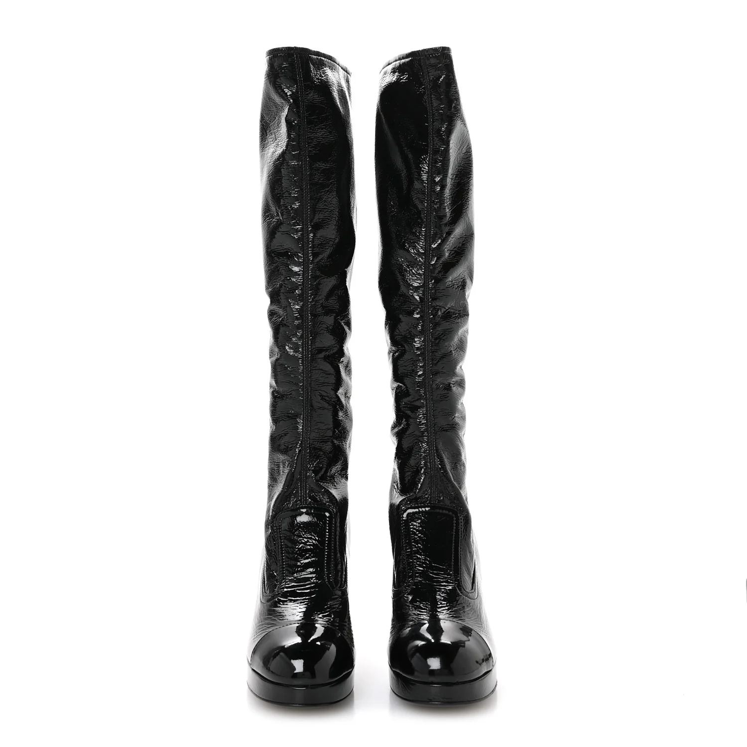 Crumpled Patent High Boots 38.5 Black