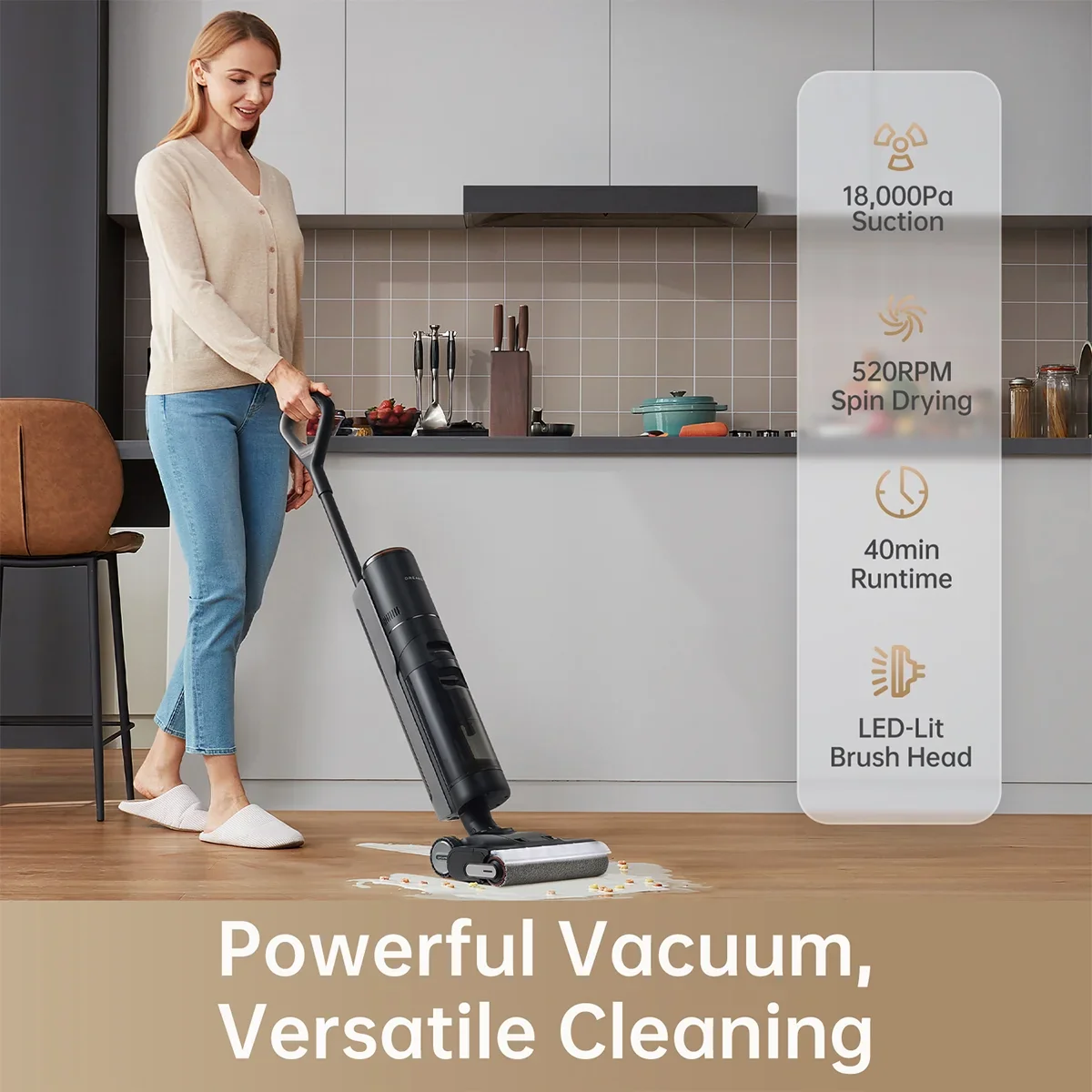 Dreame Cordless Wet/Dry Vacuum Cleaner, Dual-Edge Brushes, 600ml water tank, Self-Propulsion, K20