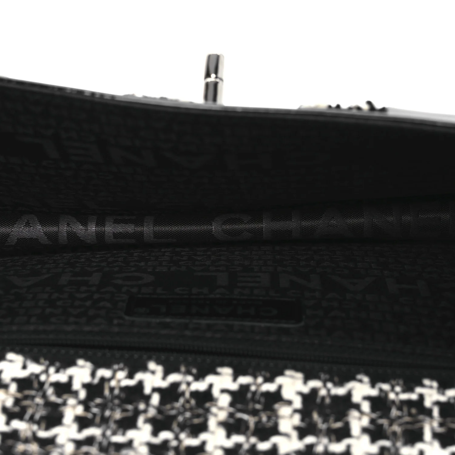 Tweed Patent Quilted Rectangular Flap Black White
