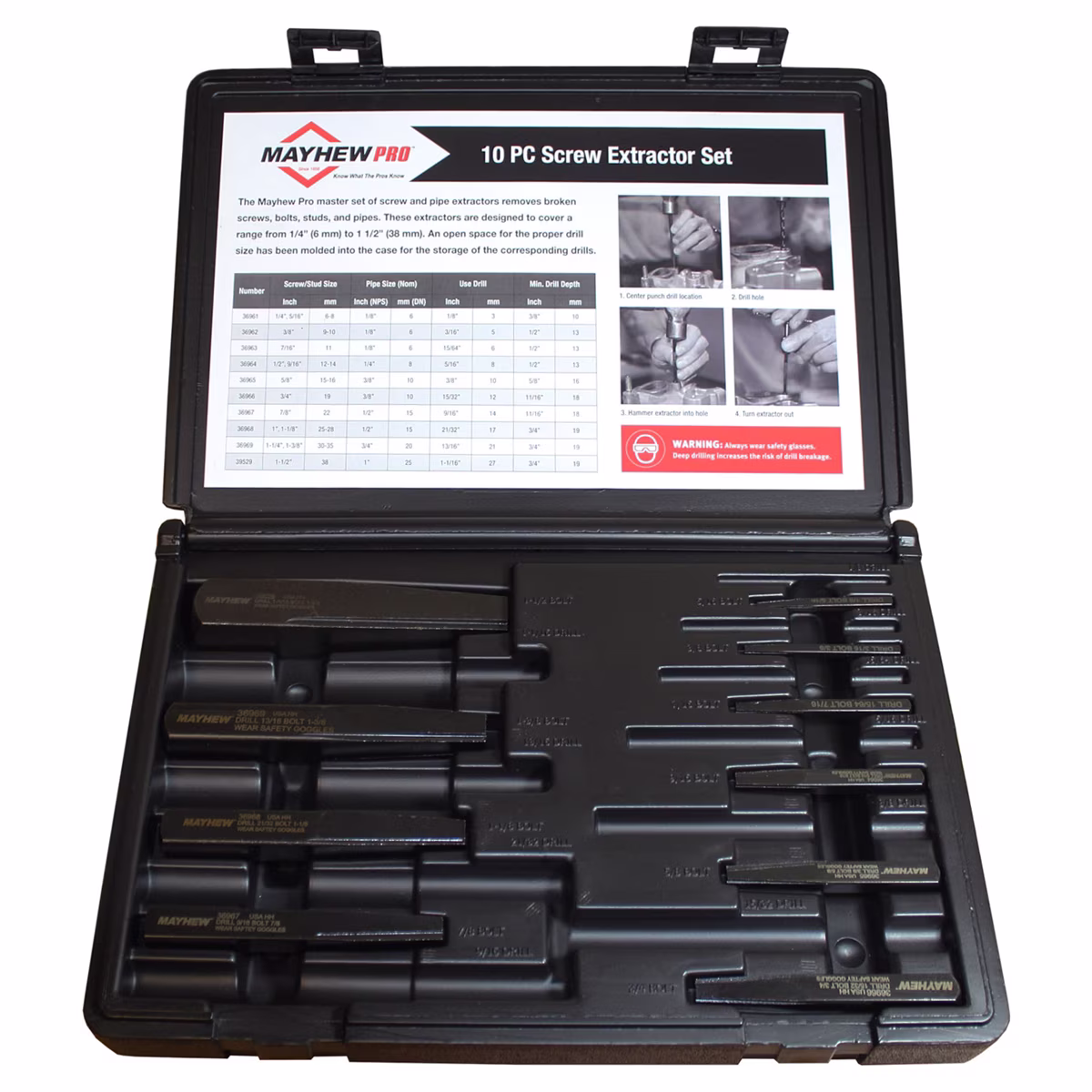 Mayhew Tools 37345 10-Piece Screw & Pipe Extractor Set