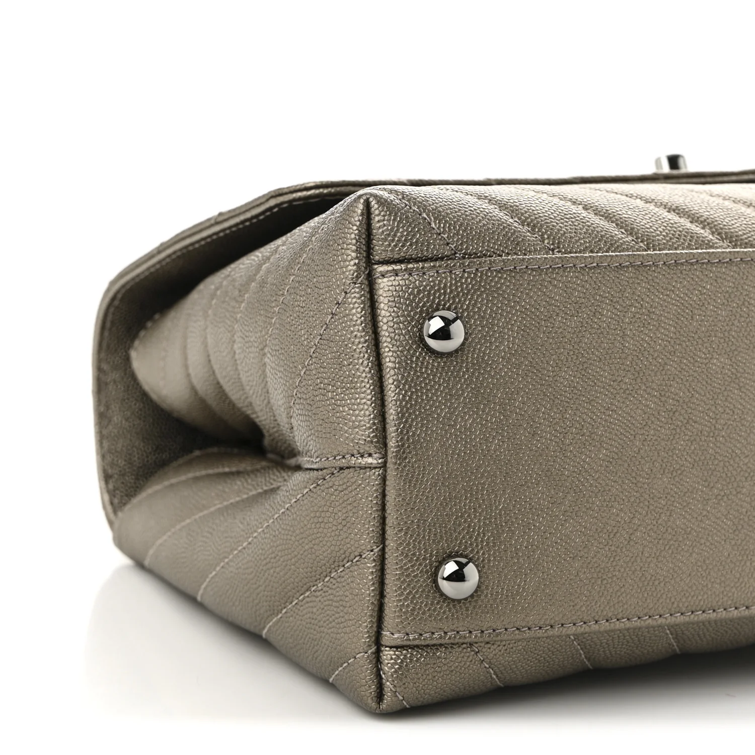 Metallic Caviar Chevron Quilted Small Coco Handle Flap Light Gold