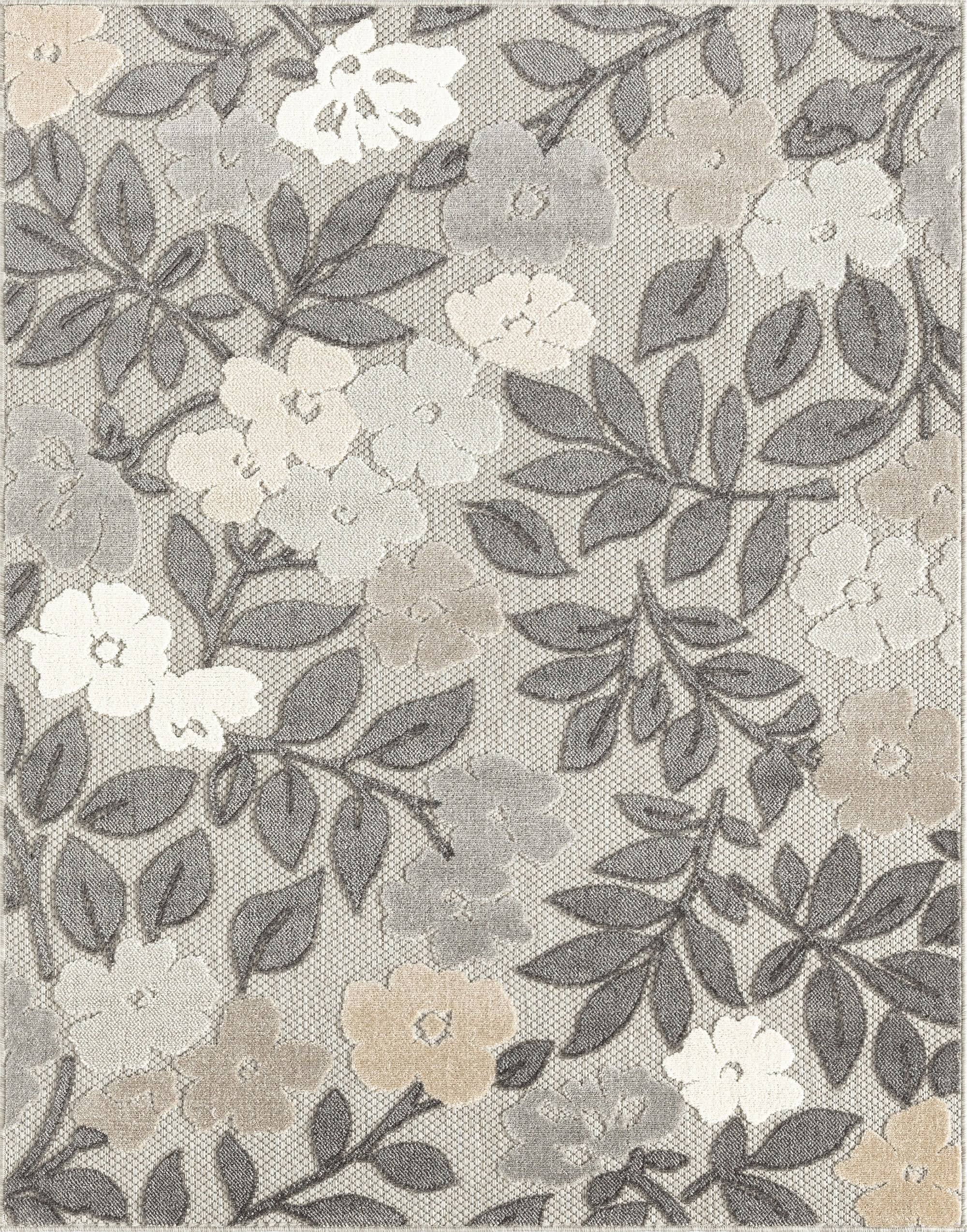 Tayse Oasis Floral Beige 5 ft. x 7 ft. Indoor/Outdoor Area Rug
