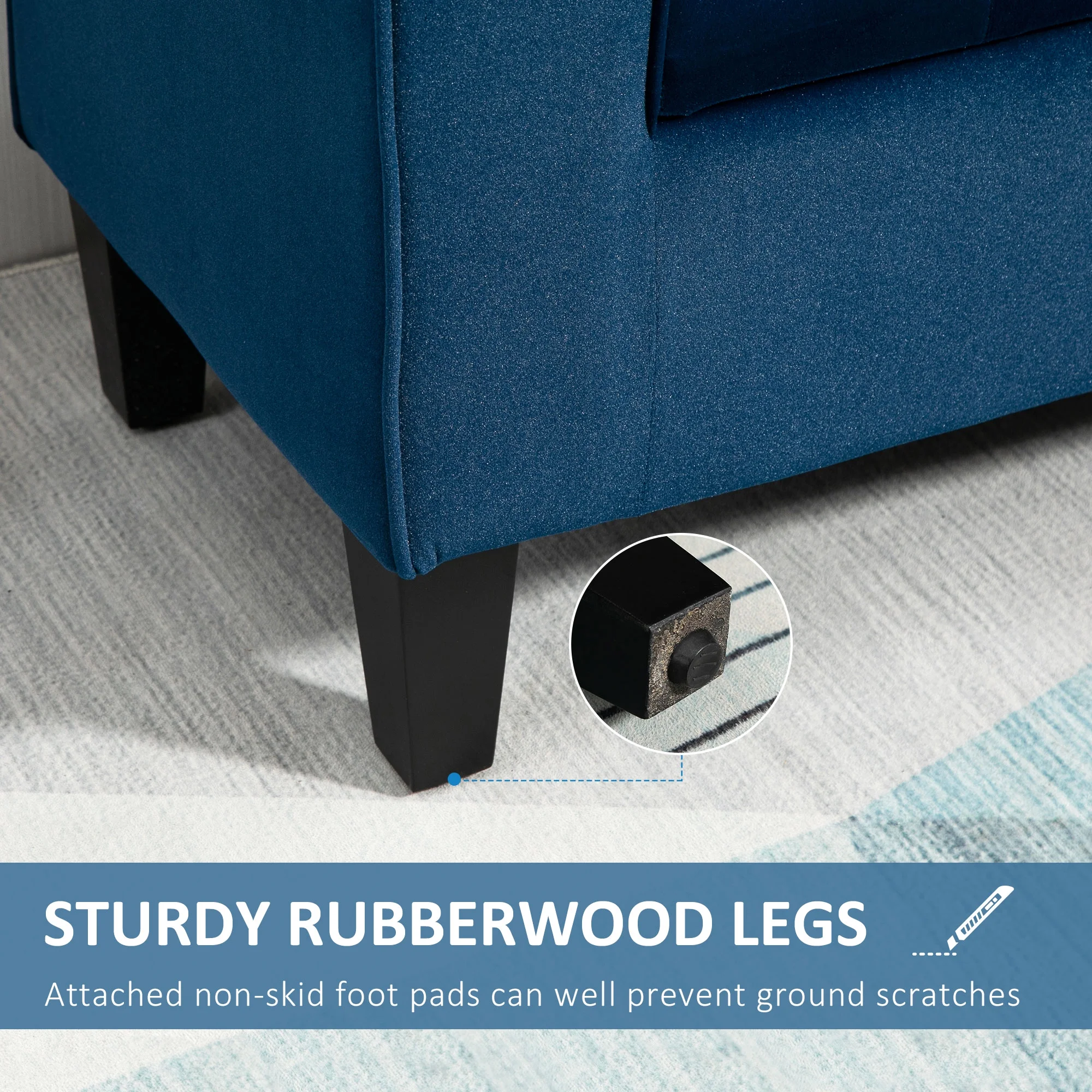 HOMCOM Button-Tufted Storage Ottoman Bench, Upholstered Bench with Rolled Armrests for Living Room or Hallway, Blue(Blue)