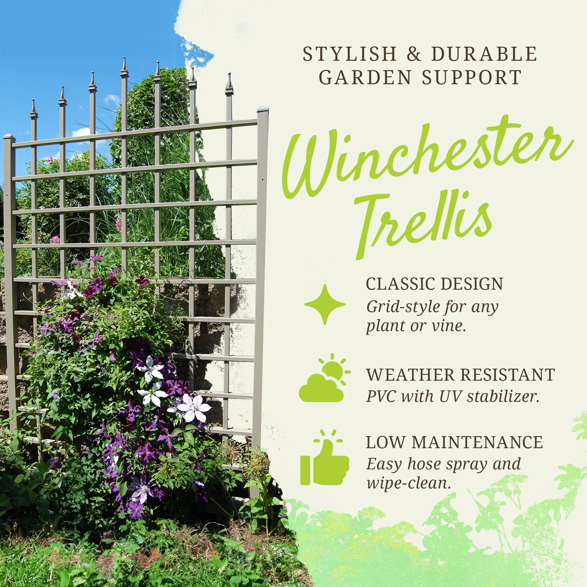 Dura-Trel Winchester 57 by 95 Inch Outdoor Garden Patio Trellis, Mocha