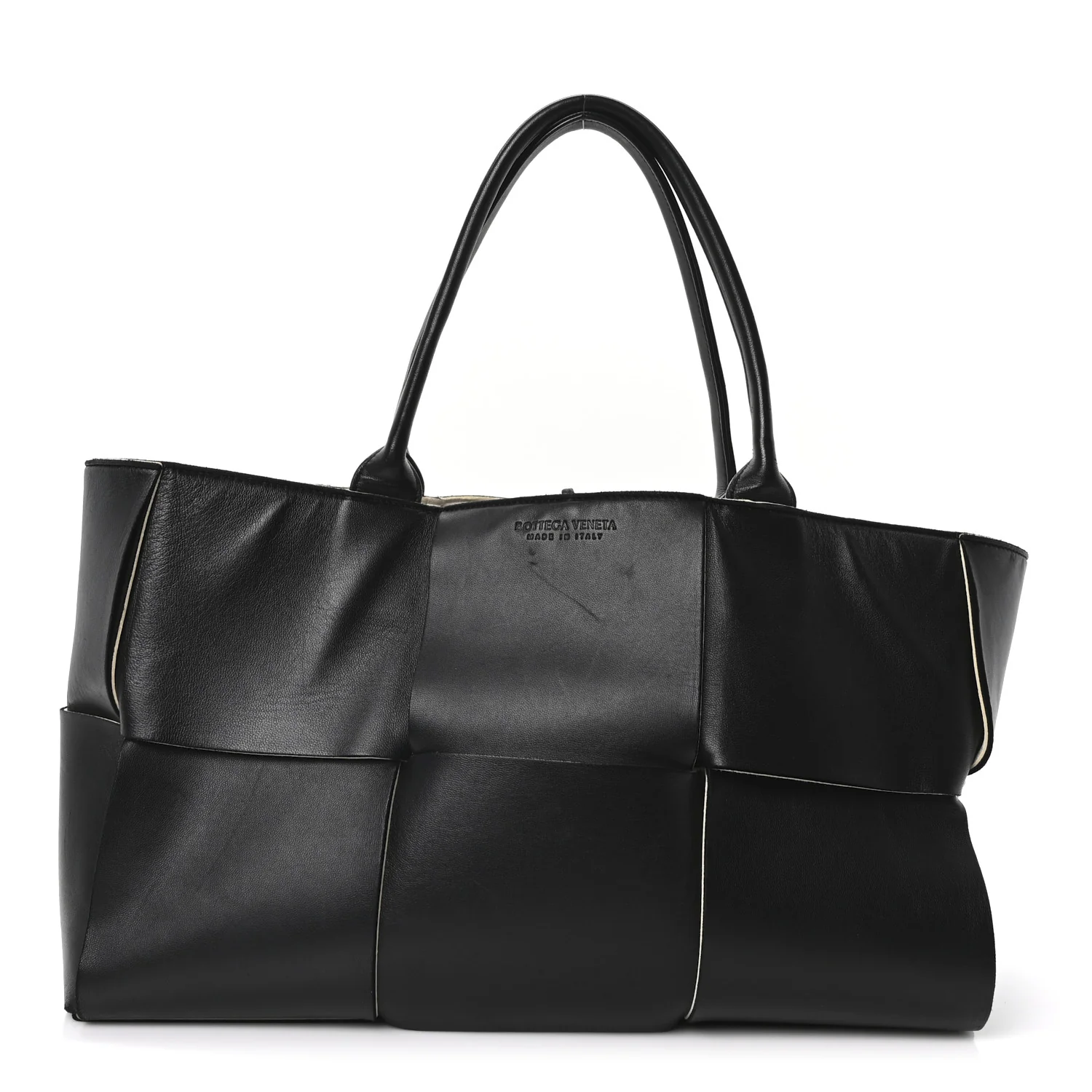 Nappa Maxi Intrecciato Medium Arco Tote Black White