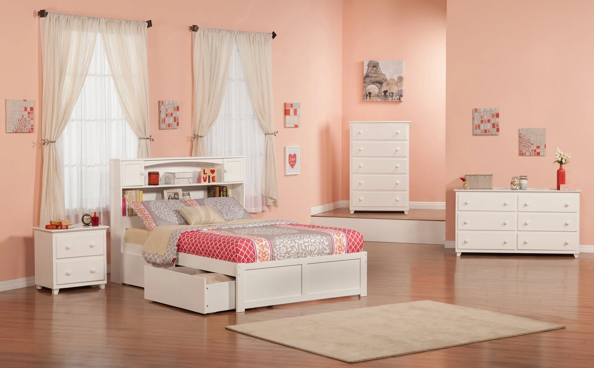 AFI Newport Full Solid Wood Platform Bed with Footboard 2 Storage Drawers in White Image 3