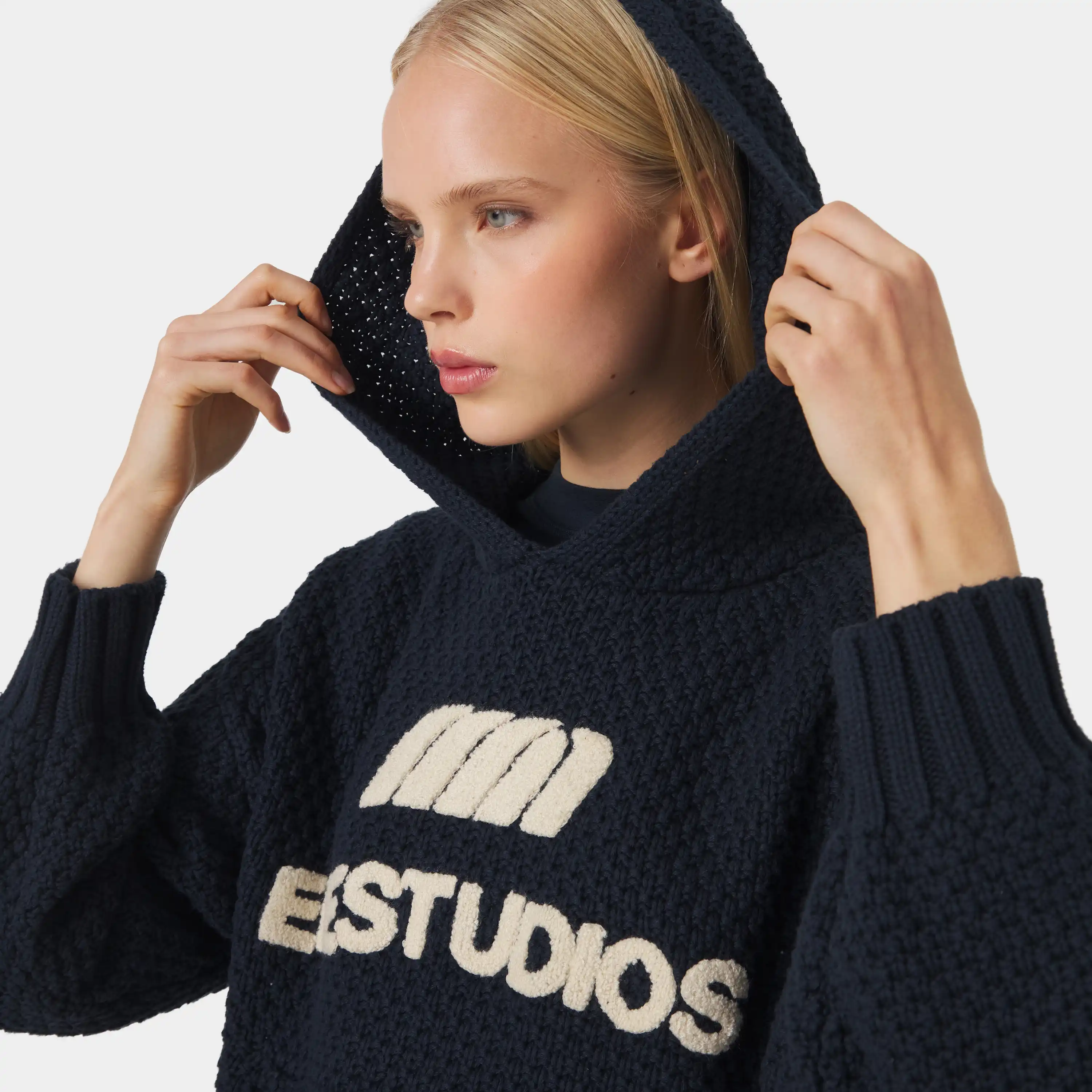 Pidgey Navy Knitted Oversized Hoodie
